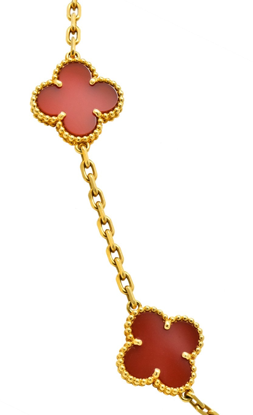 Van Cleef & Arpels Carnelian 18 Karat Yellow Gold Vintage Alhambra Necklace - Wilson's Estate Jewelry