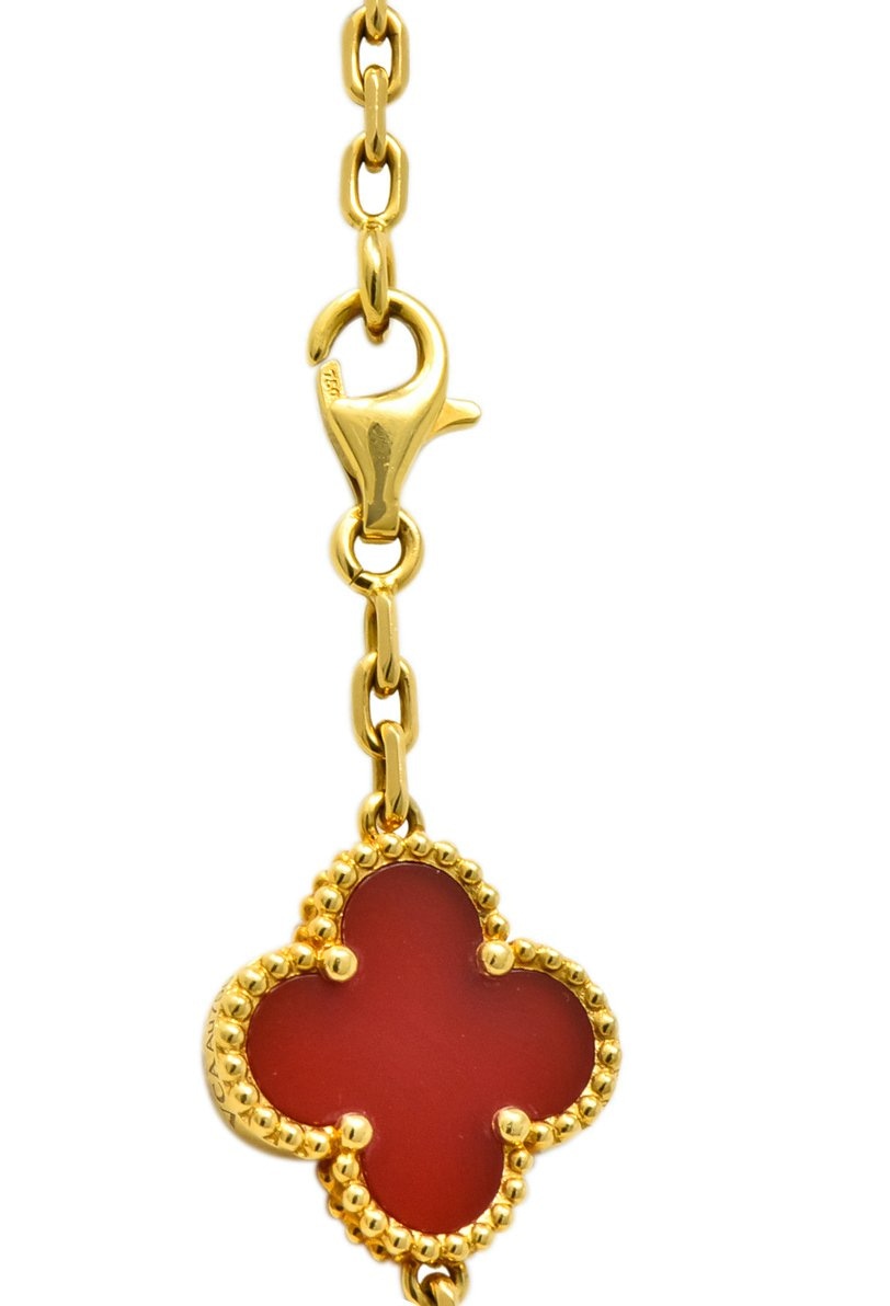 Van Cleef & Arpels Carnelian 18 Karat Yellow Gold Vintage Alhambra Necklace - Wilson's Estate Jewelry