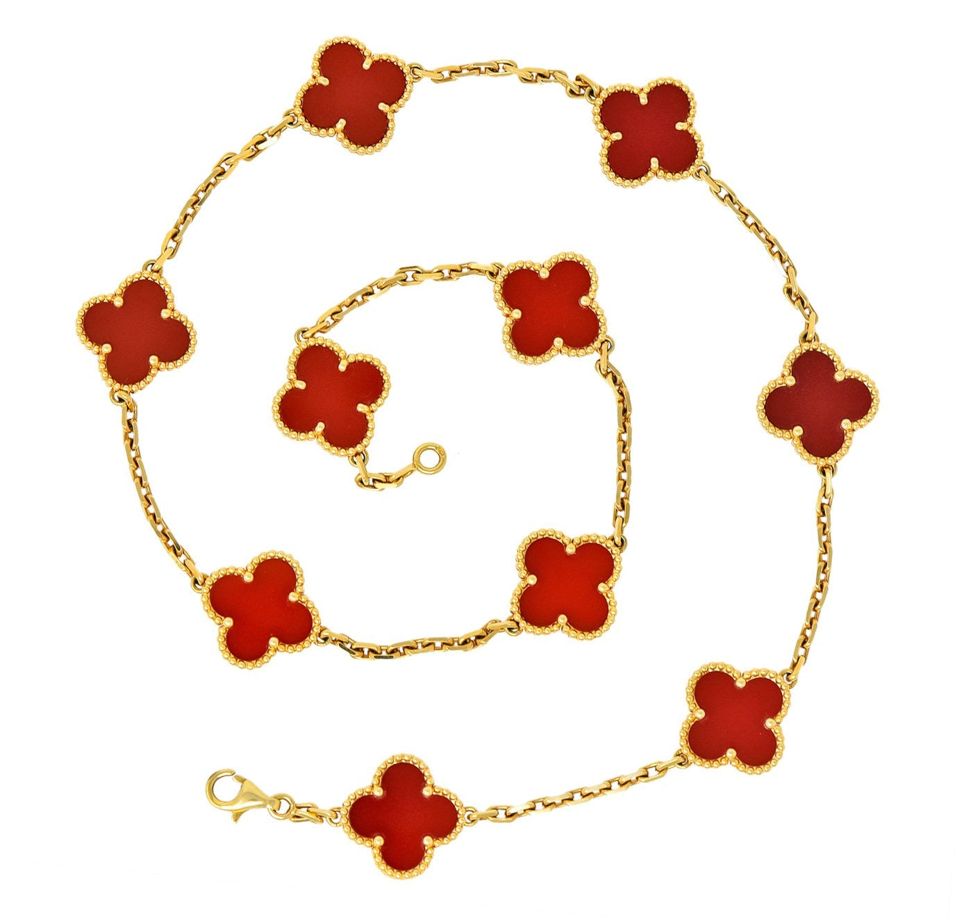 Van Cleef & Arpels Carnelian 18 Karat Yellow Gold Vintage Alhambra Necklace - Wilson's Estate Jewelry