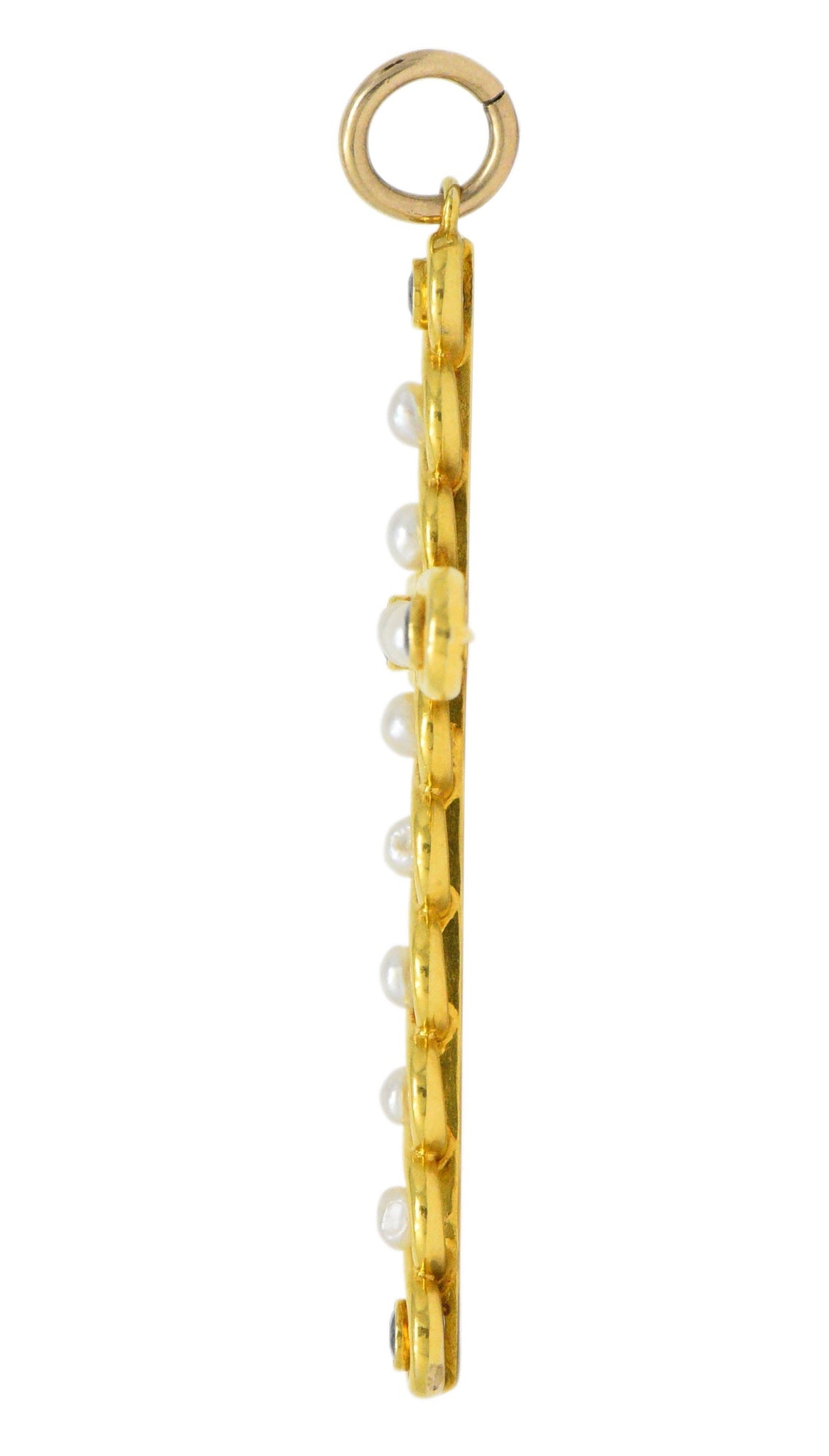 Victorian 1.00 CTW Sapphire Natural Pearl 14 Karat Gold Cross Pendant Wilson's Estate Jewelry