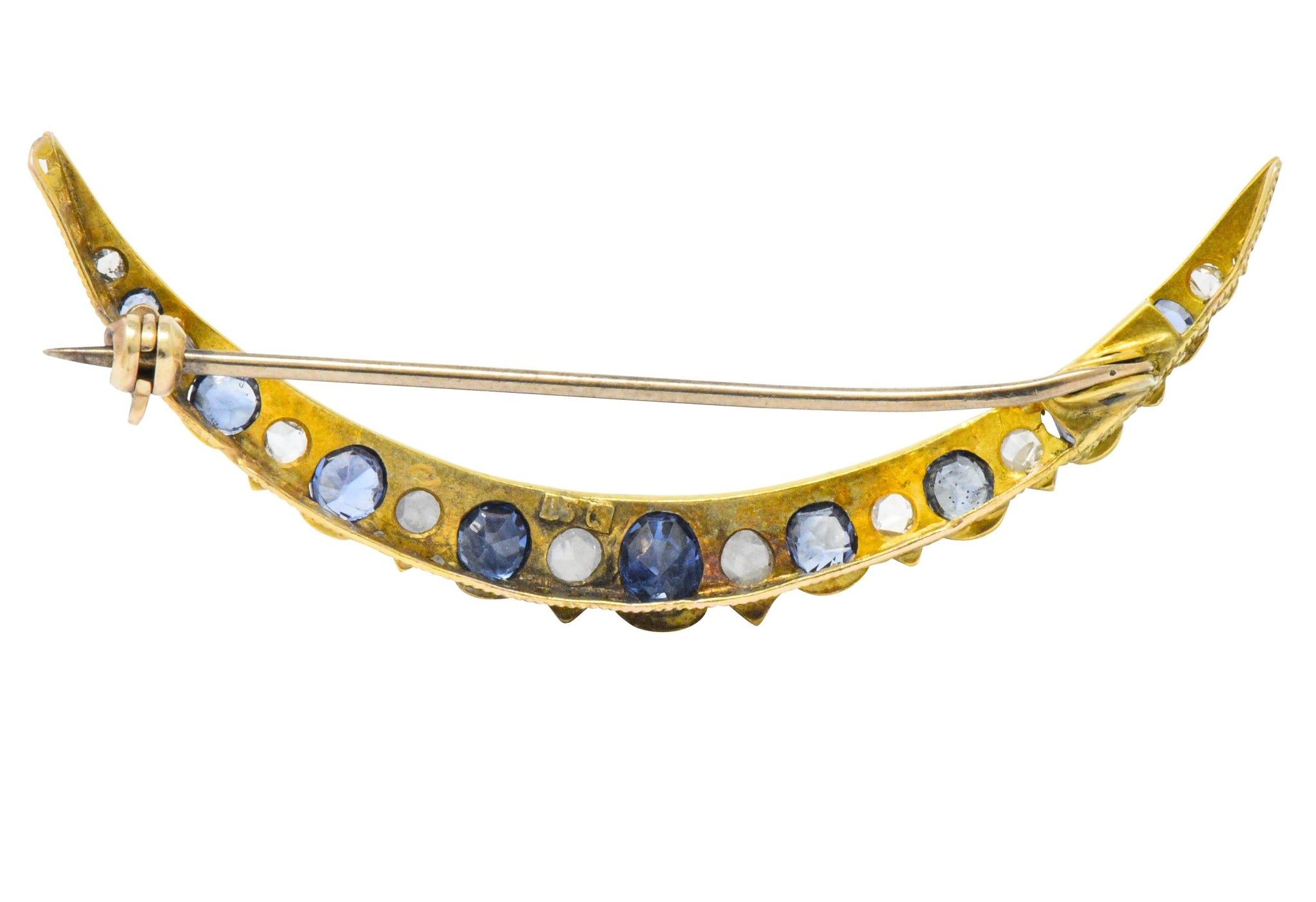 Victorian 1.35 CTW Sapphire Diamond 15 Karat Gold Honeymoon Brooch Wilson's Estate Jewelry