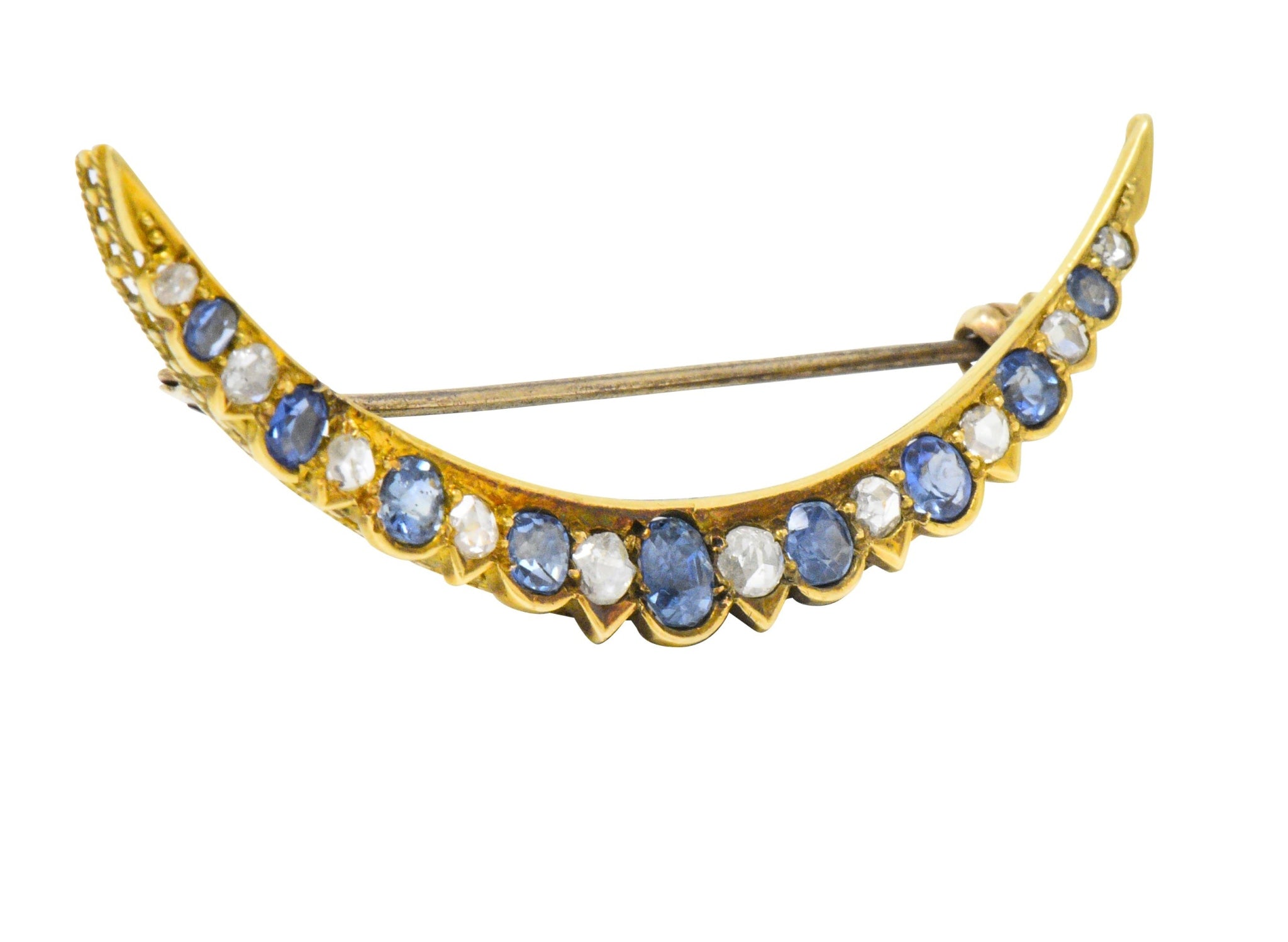 Victorian 1.35 CTW Sapphire Diamond 15 Karat Gold Honeymoon Brooch Wilson's Estate Jewelry