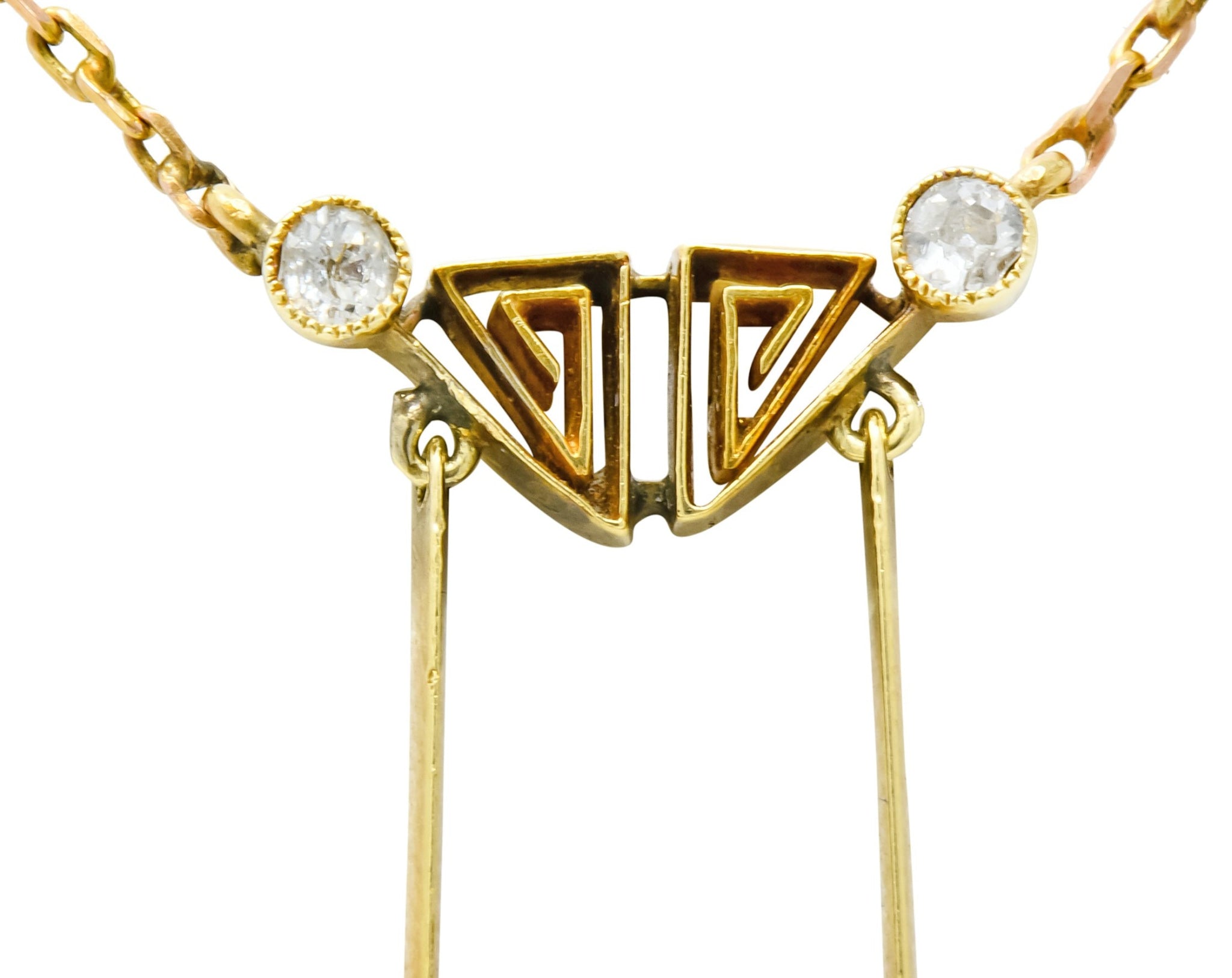 Victorian 12.22 CTW Aquamarine Diamond 14 Karat Gold Double Drop Necklace - Wilson's Estate Jewelry