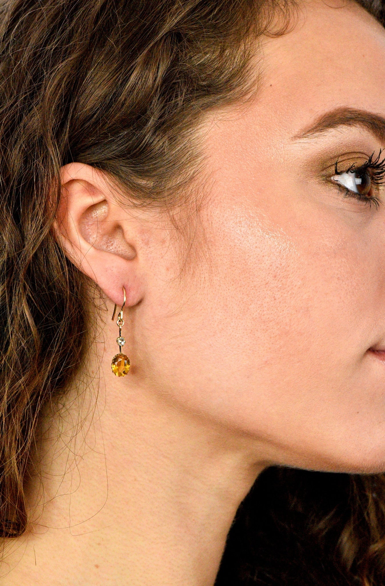 Victorian 2.45 CTW Citrine Diamond 14 Karat Gold Drop Earrings Wilson's Estate Jewelry