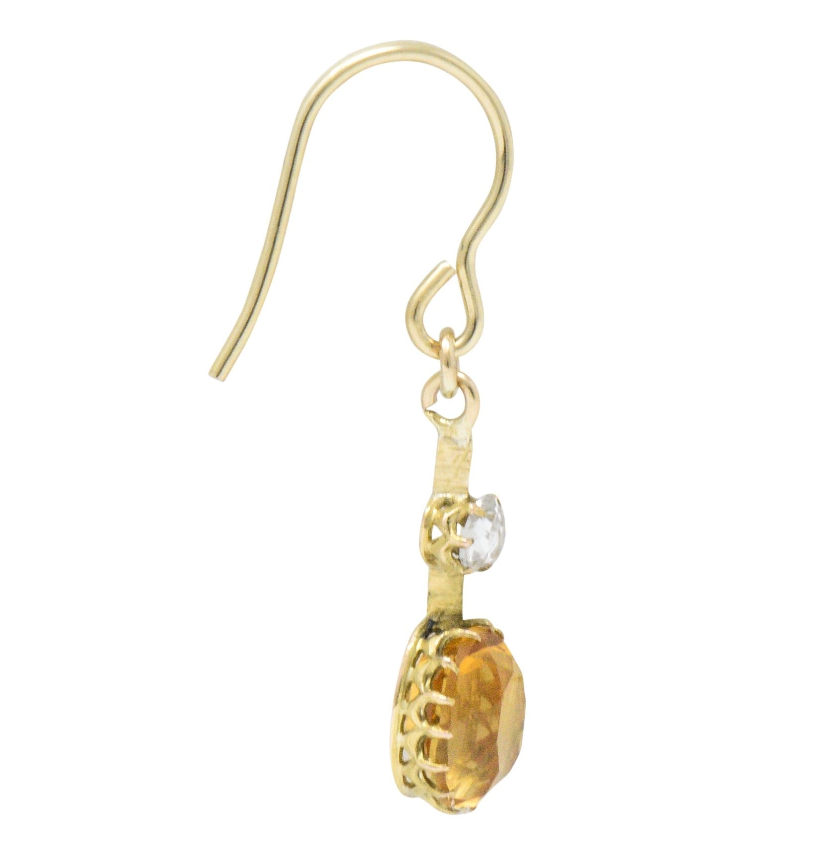 Victorian 2.45 CTW Citrine Diamond 14 Karat Gold Drop Earrings Wilson's Estate Jewelry
