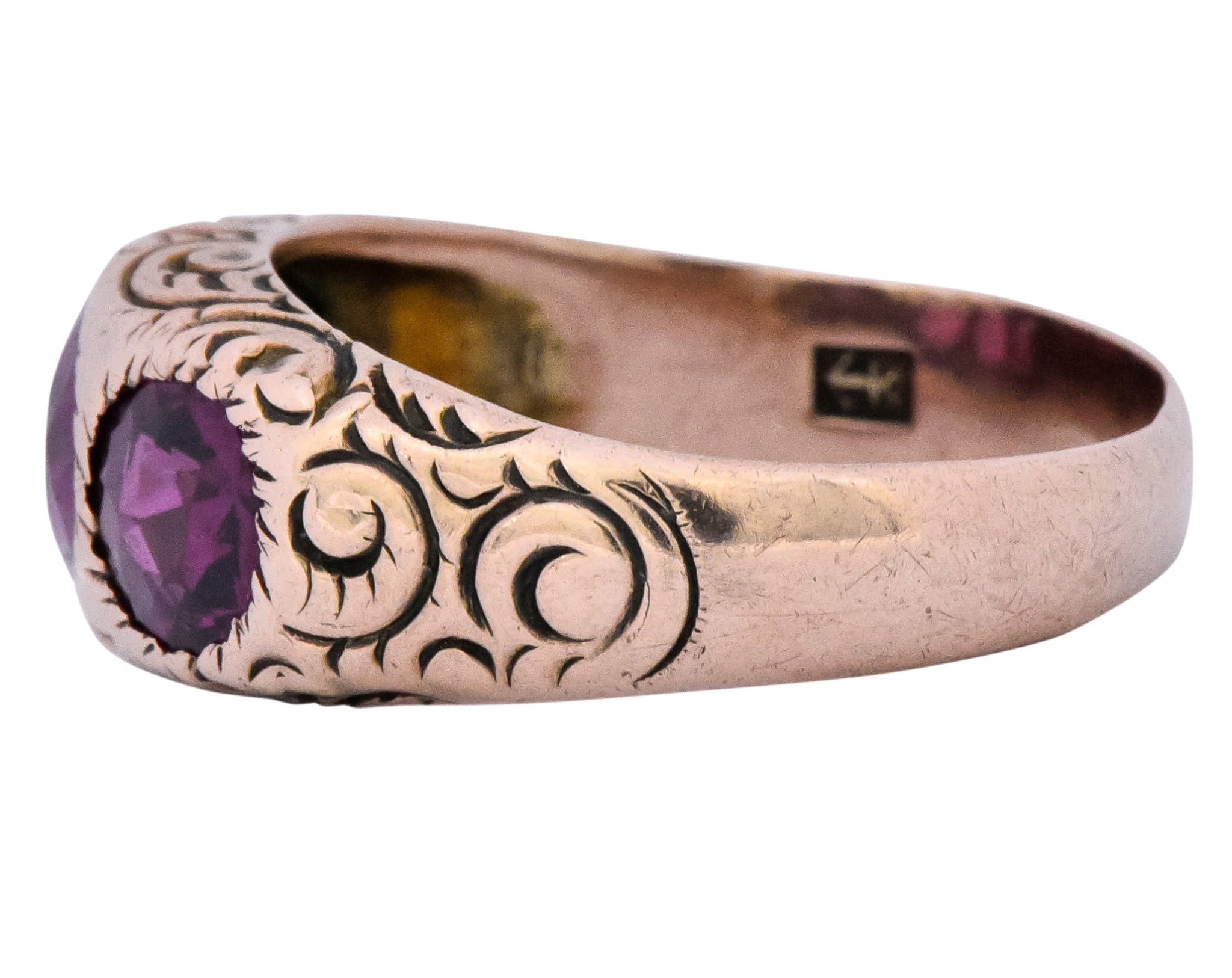 Victorian 3.10 CTW Almandine Garnet 10 Karat Rose Gold Three Stone Band Ring - Wilson's Estate Jewelry