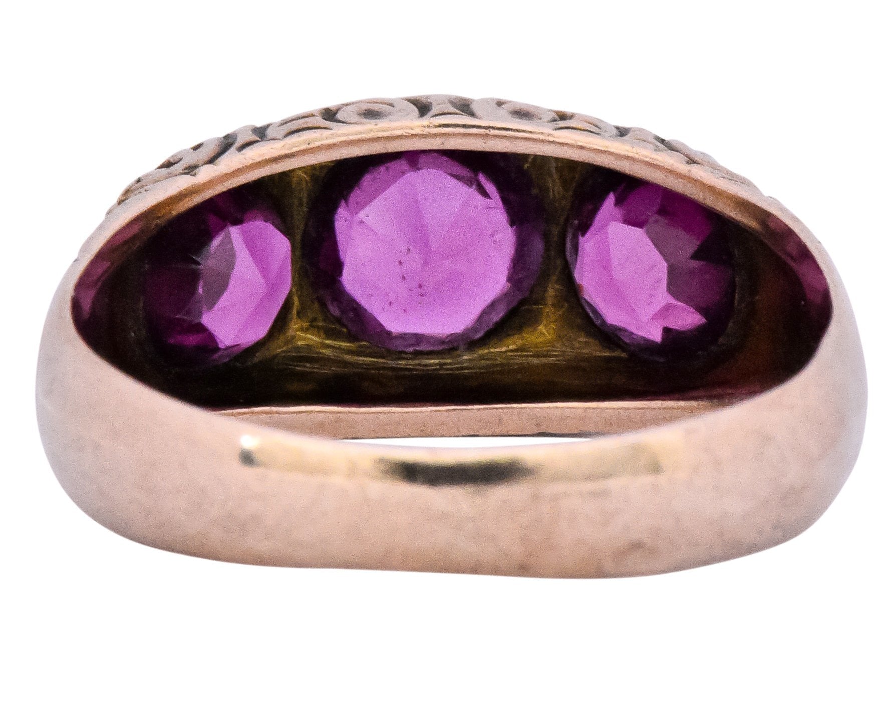 Victorian 3.10 CTW Almandine Garnet 10 Karat Rose Gold Three Stone Band Ring - Wilson's Estate Jewelry