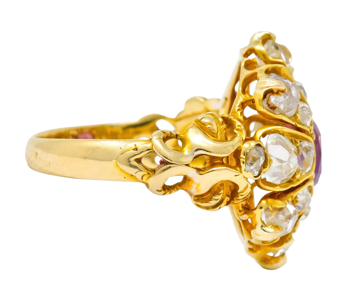 Victorian 3.10 CTW Ruby Diamond 18 Karat Gold Cluster Ring - Wilson's Estate Jewelry