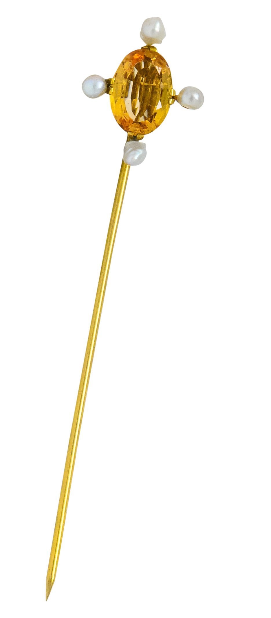Victorian 3.30 Carat Topaz Pearl 18 Karat Gold Stickpin - Wilson's Estate Jewelry