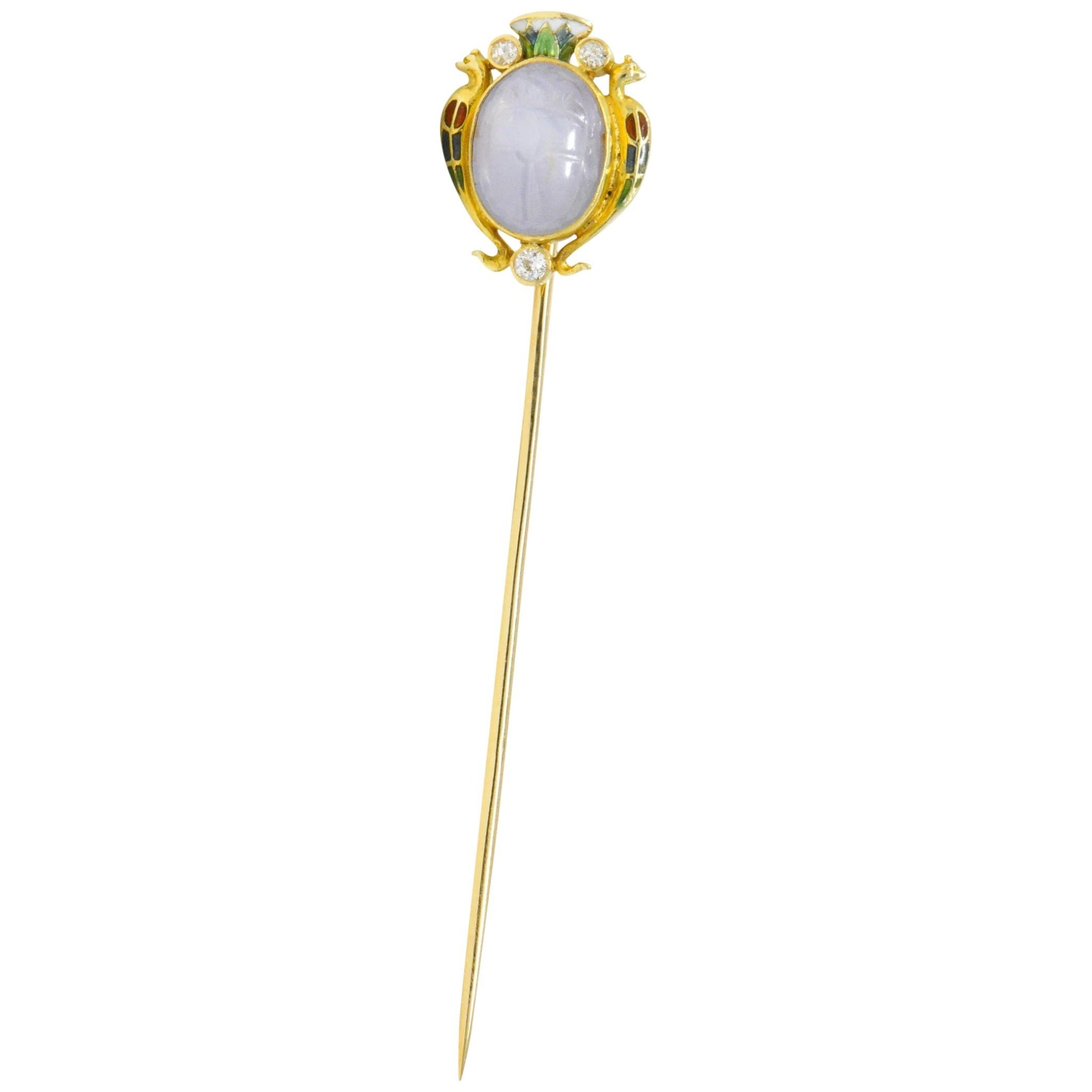Victorian 4.47 CTW Star Sapphire Diamond Enamel 14 Karat Gold Scarab Stickpin Wilson's Estate Jewelry