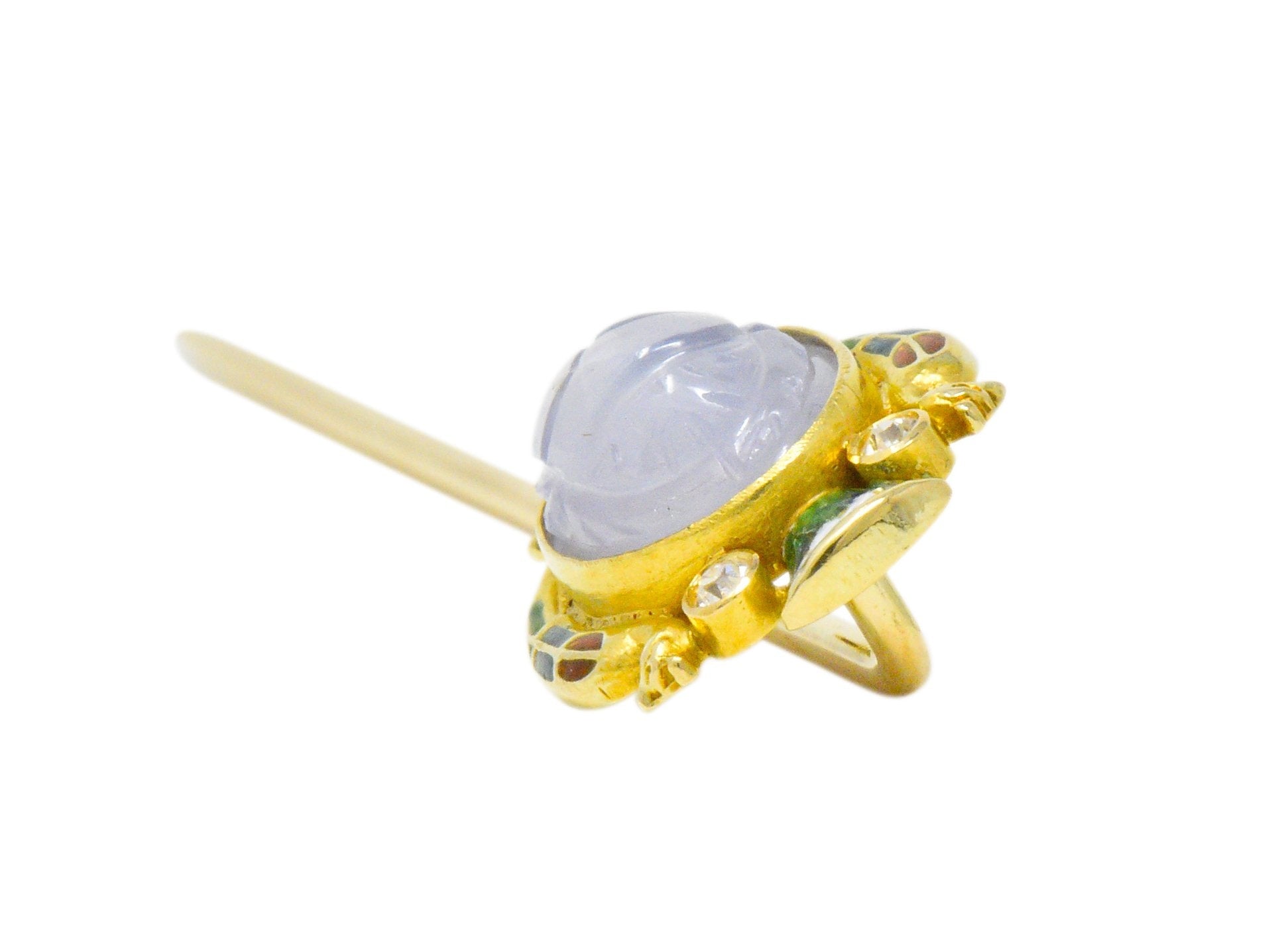 Victorian 4.47 CTW Star Sapphire Diamond Enamel 14 Karat Gold Scarab Stickpin Wilson's Estate Jewelry