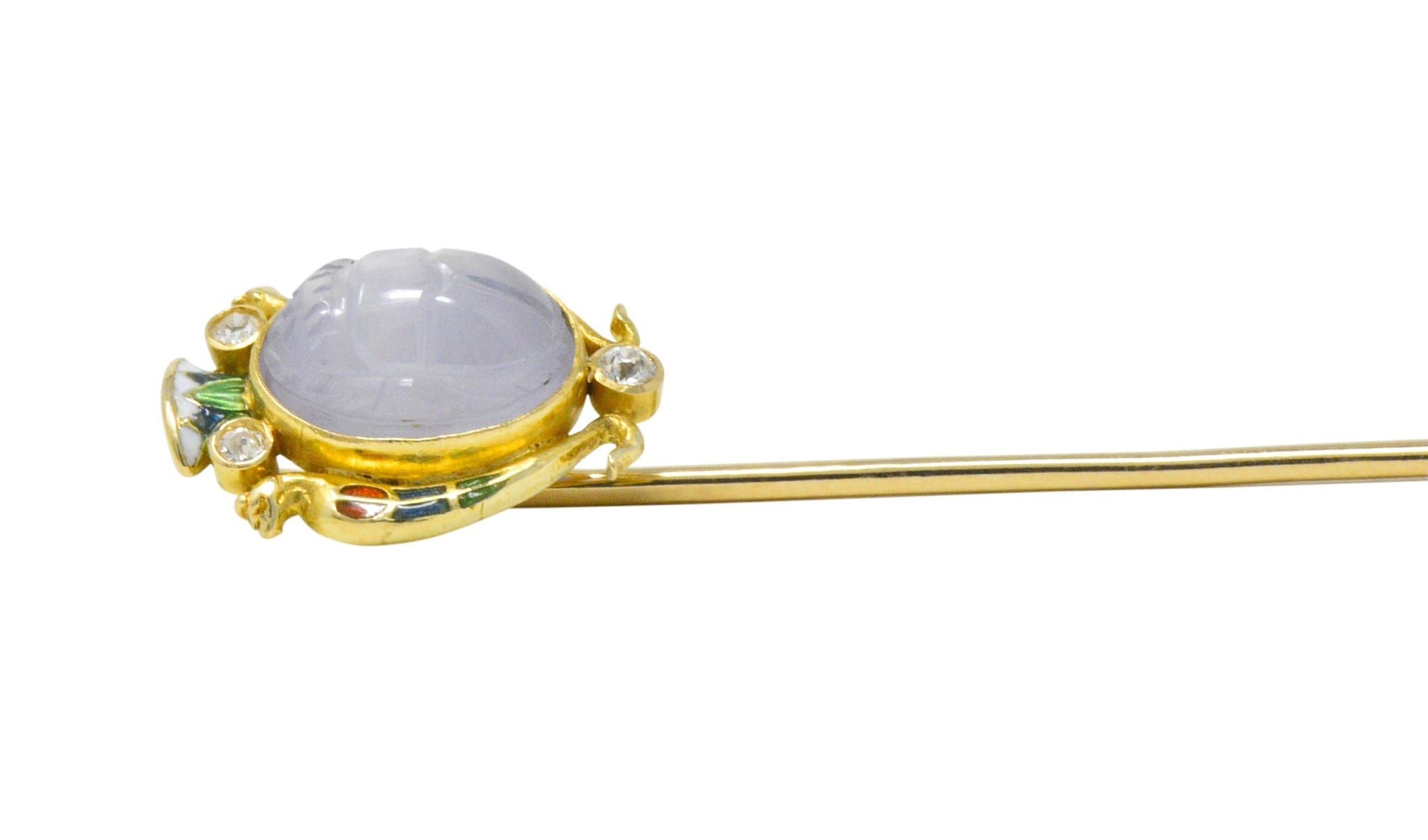 Victorian 4.47 CTW Star Sapphire Diamond Enamel 14 Karat Gold Scarab Stickpin Wilson's Estate Jewelry