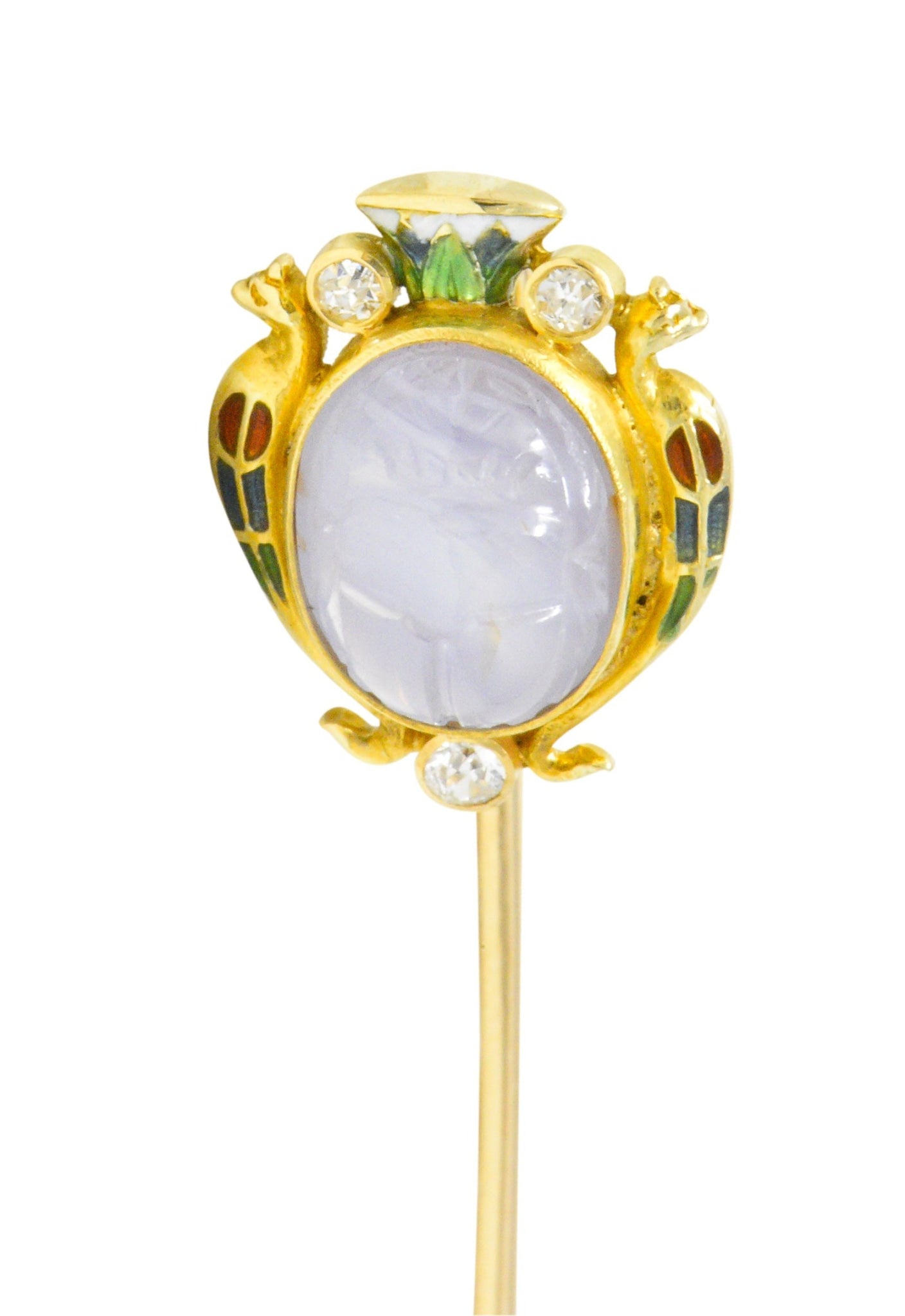 Victorian 4.47 CTW Star Sapphire Diamond Enamel 14 Karat Gold Scarab Stickpin Wilson's Estate Jewelry