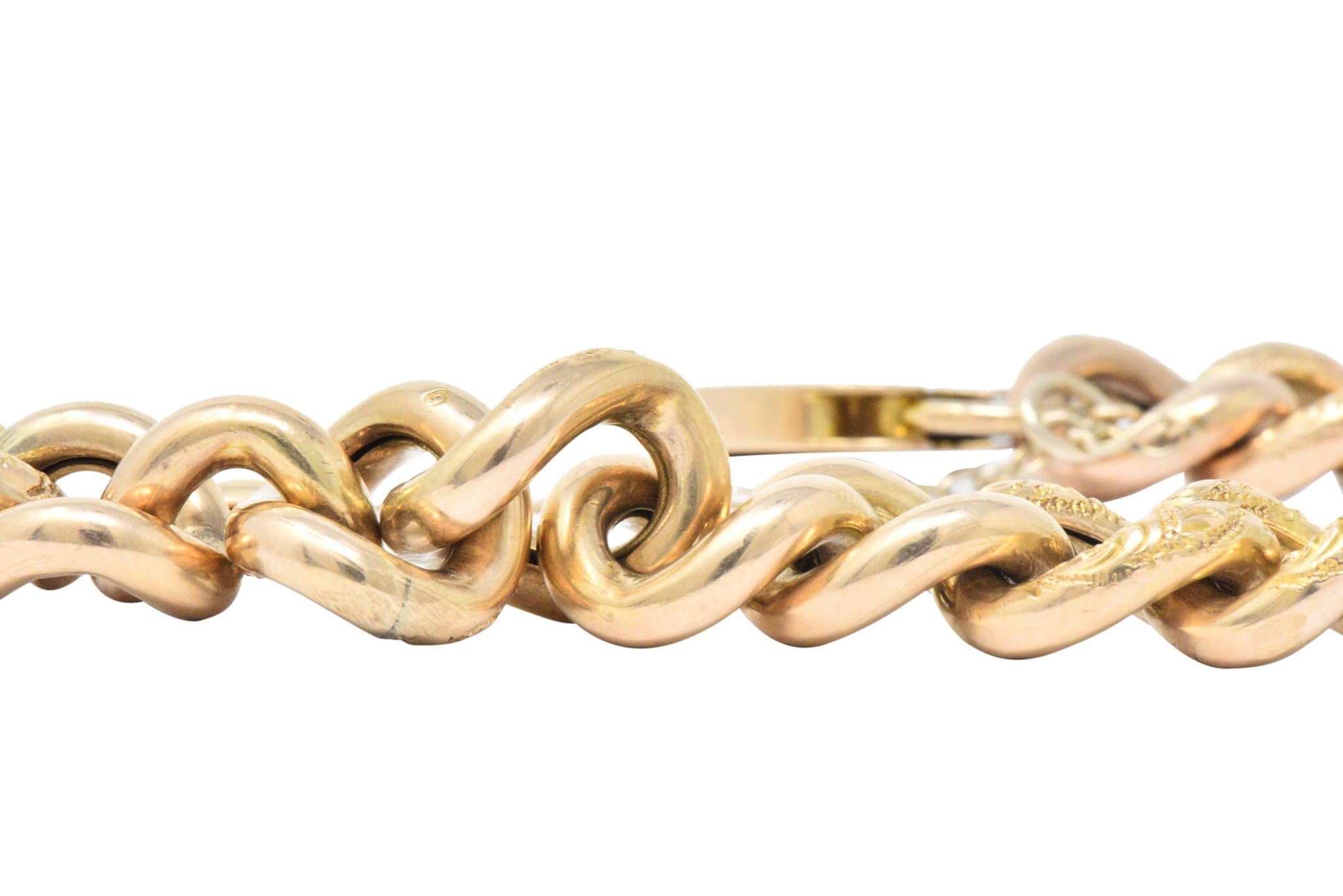 Victorian 9 Karat Rose Gold Heart Padlock Curb Link Bracelet Wilson's Estate Jewelry