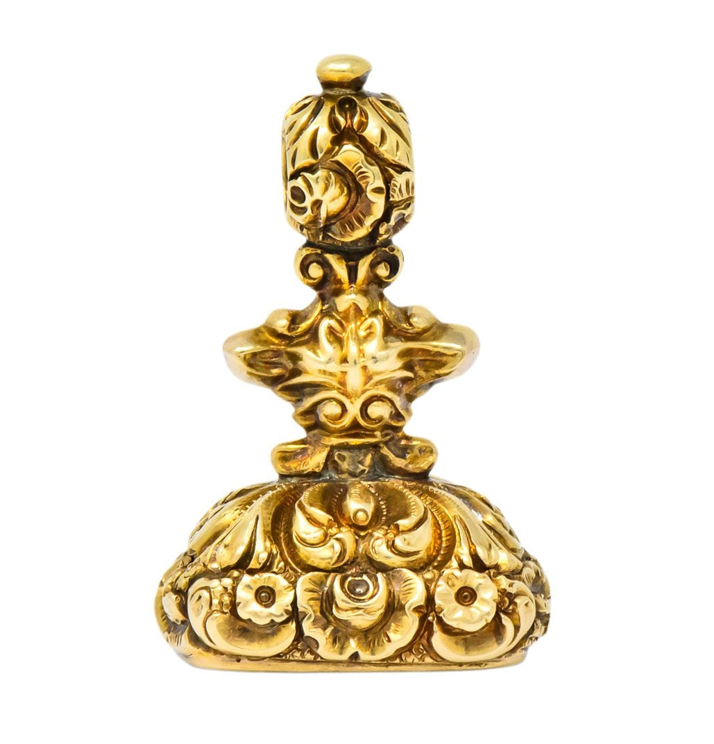 Victorian Bloodstone Intaglio 14 Karat Gold Tudor Fob Pendant - Wilson's Estate Jewelry