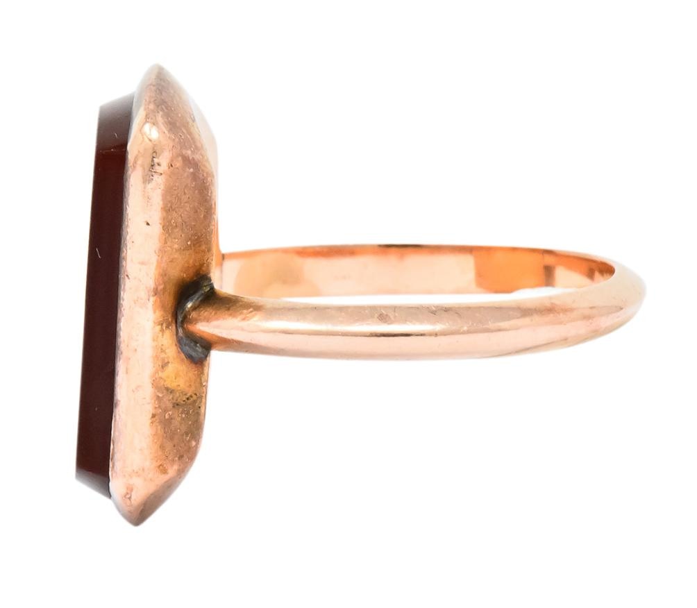 Victorian Carnelian Intaglio 14 Karat Rose Gold Martin Heraldry Ring - Wilson's Estate Jewelry