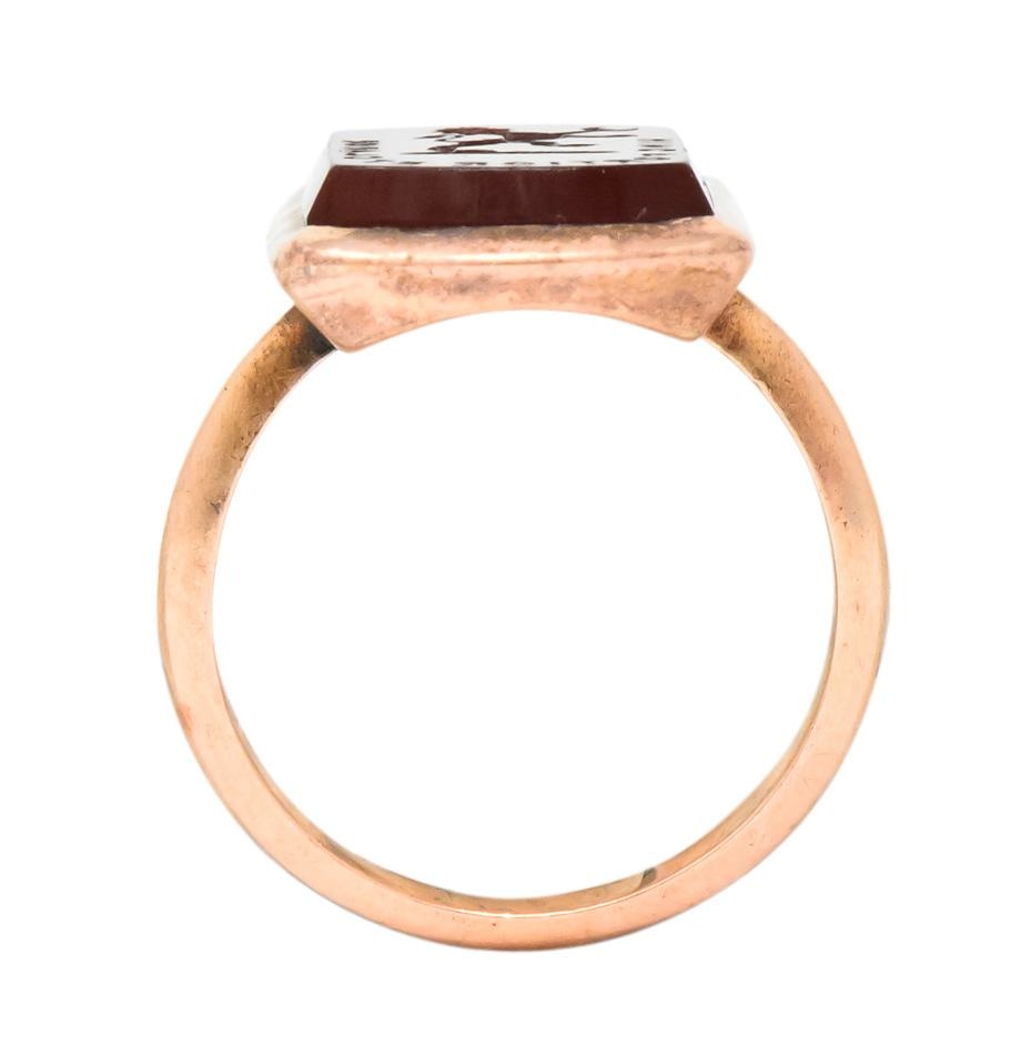 Victorian Carnelian Intaglio 14 Karat Rose Gold Martin Heraldry Ring - Wilson's Estate Jewelry