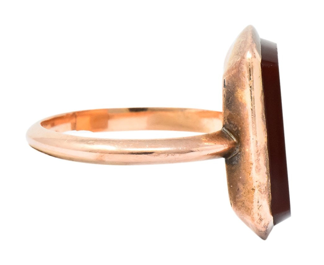 Victorian Carnelian Intaglio 14 Karat Rose Gold Martin Heraldry Ring - Wilson's Estate Jewelry