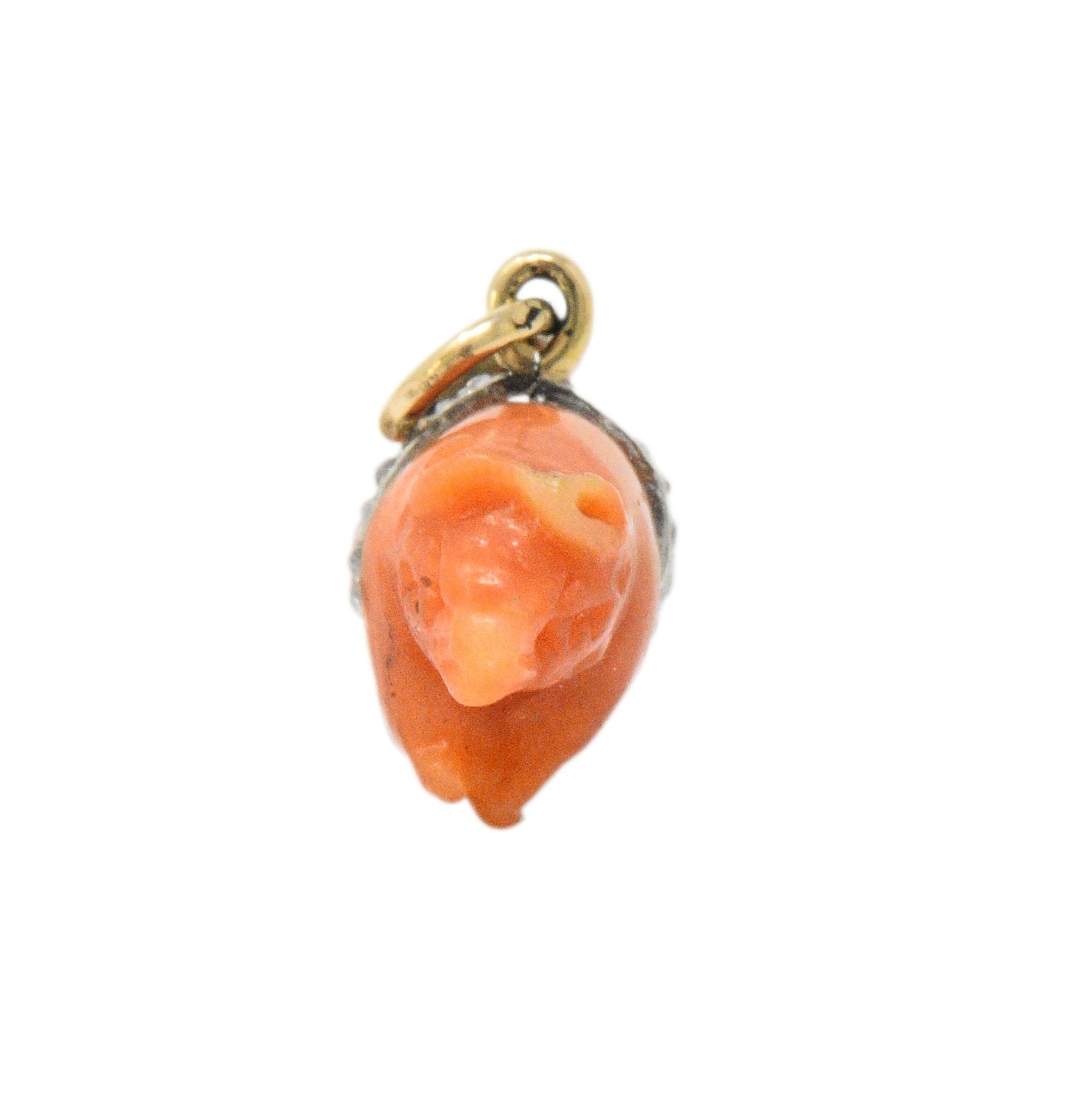 Victorian Coral Diamond 18 Karat Gold Pig Charm Wilson's Estate Jewelry