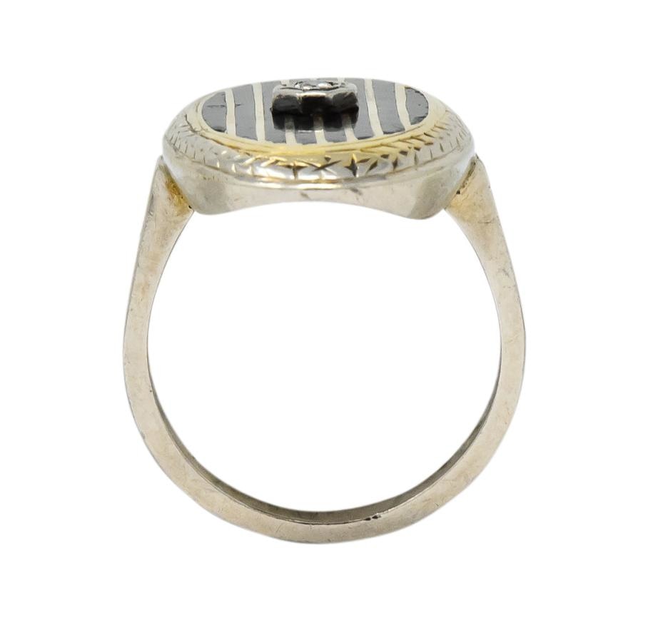Victorian Diamond 14 Karat White Gold Enamel Striped Mourning Ring - Wilson's Estate Jewelry