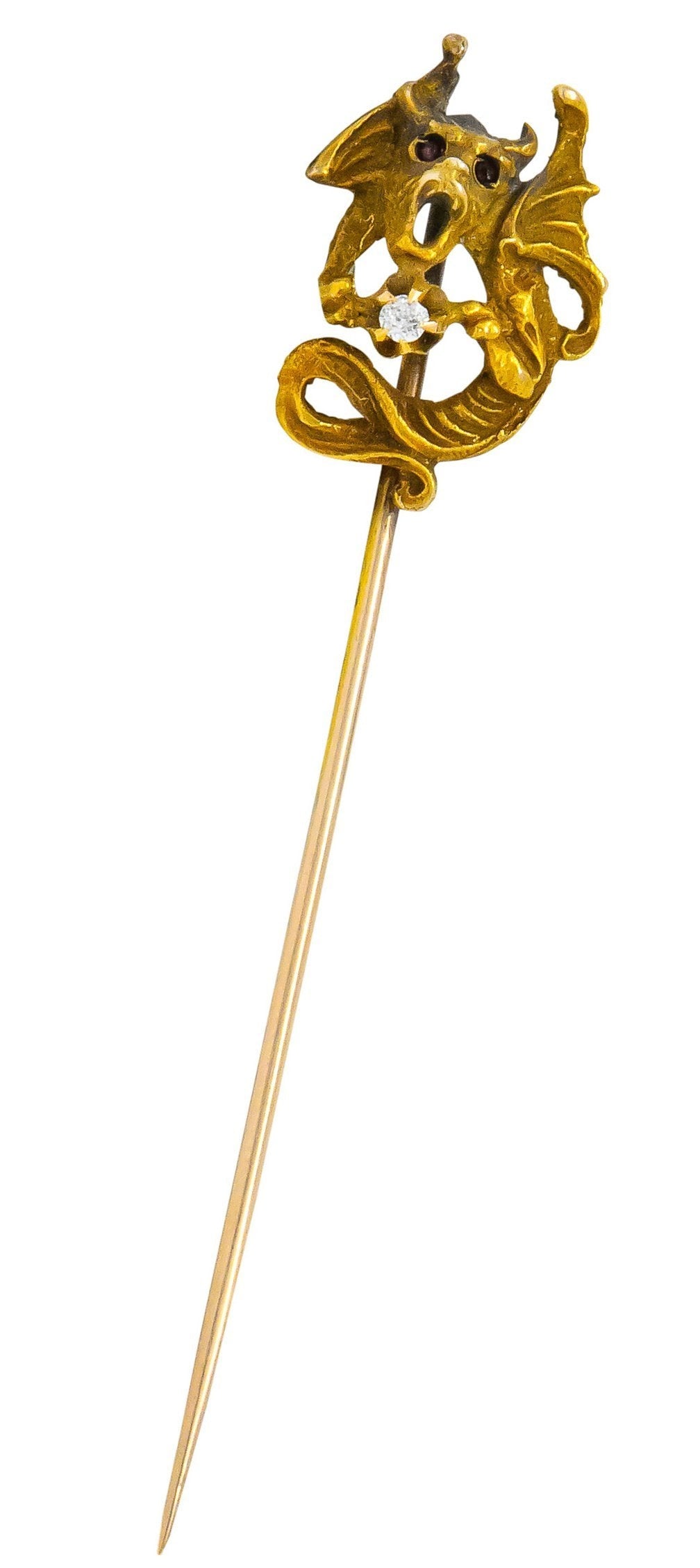 Victorian Diamond Ruby 14 Karat Gold Chimera Stickpin - Wilson's Estate Jewelry