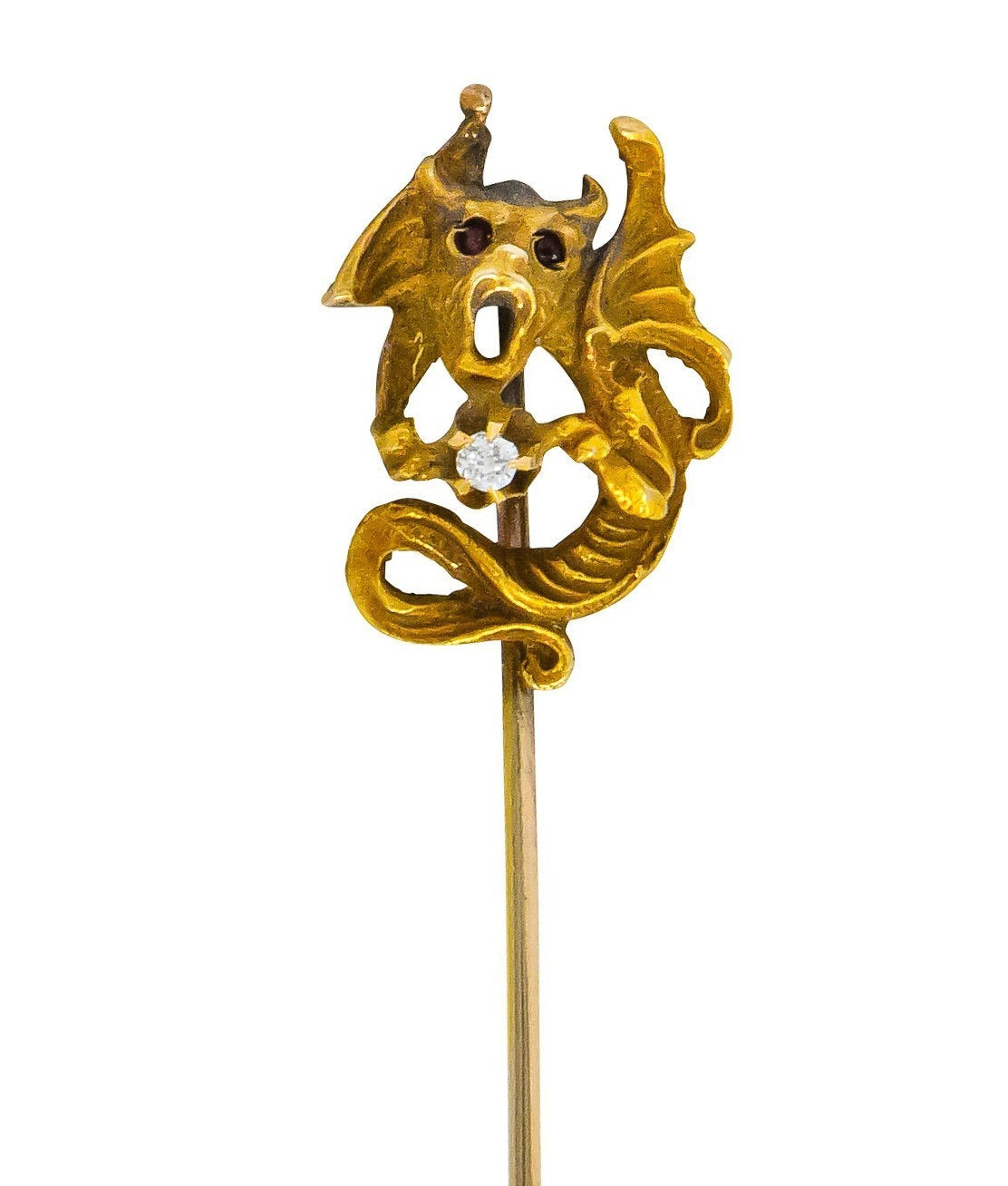 Victorian Diamond Ruby 14 Karat Gold Chimera Stickpin - Wilson's Estate Jewelry