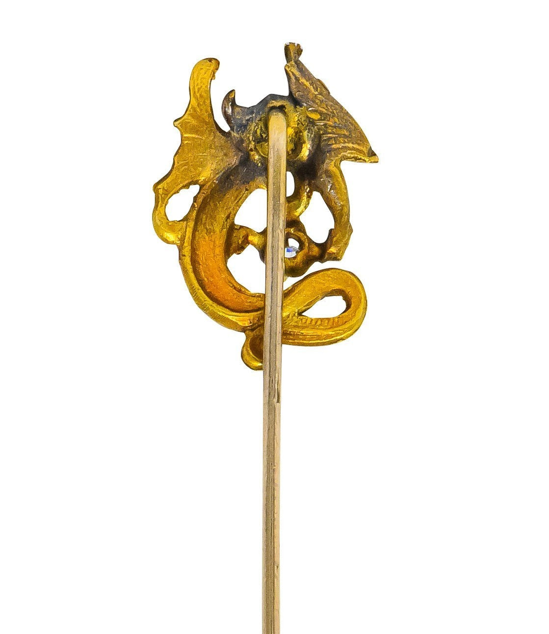 Victorian Diamond Ruby 14 Karat Gold Chimera Stickpin - Wilson's Estate Jewelry