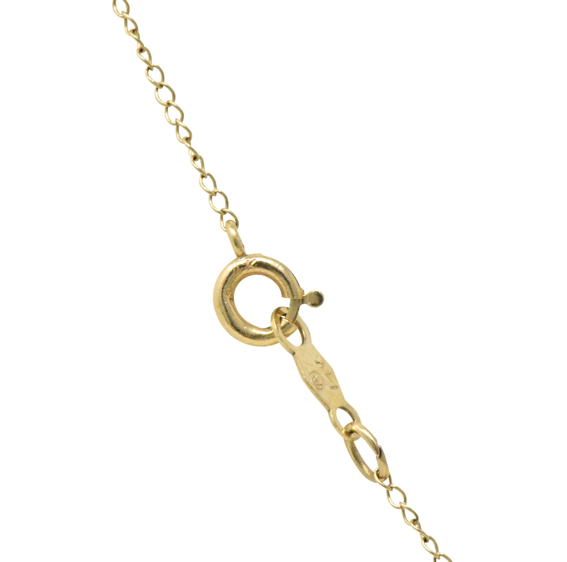 Victorian Diamond Sapphire Seed Pearl 14 Karat Gold Pendant Necklace Wilson's Estate Jewelry