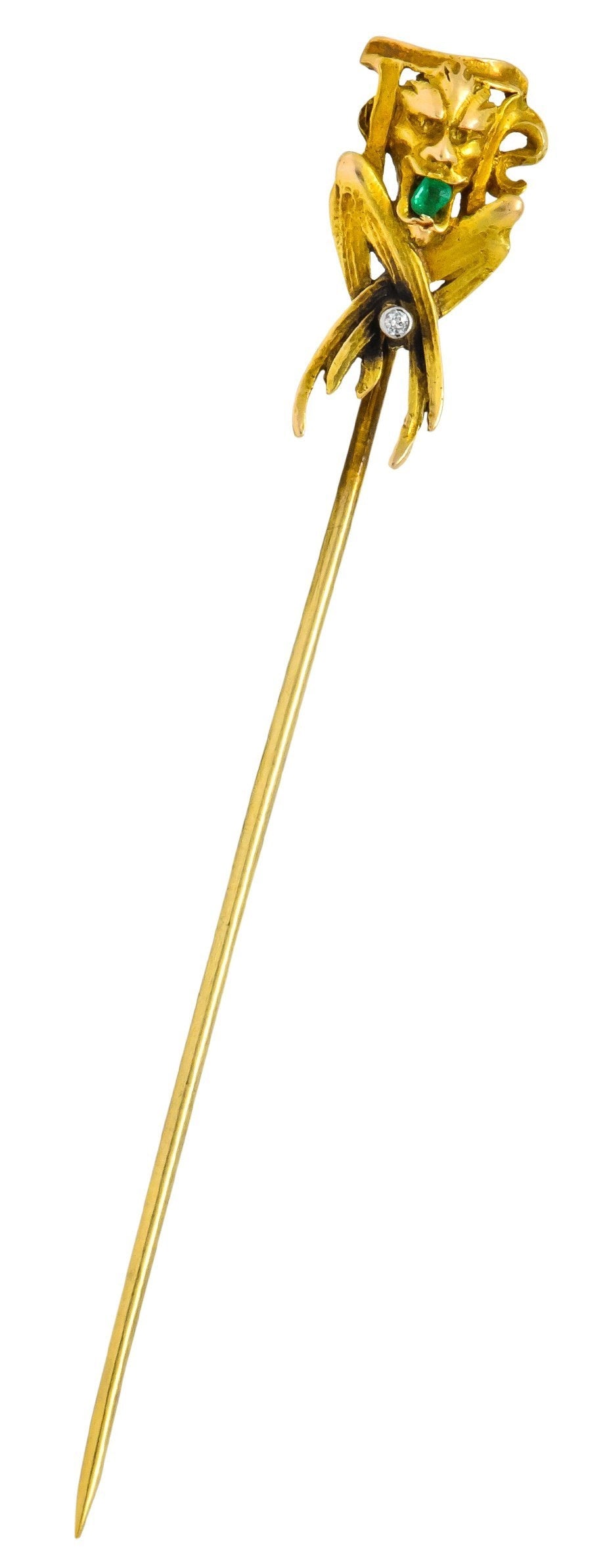 Victorian Emerald Diamond 14 Karat Gargoyle Stickpin - Wilson's Estate Jewelry