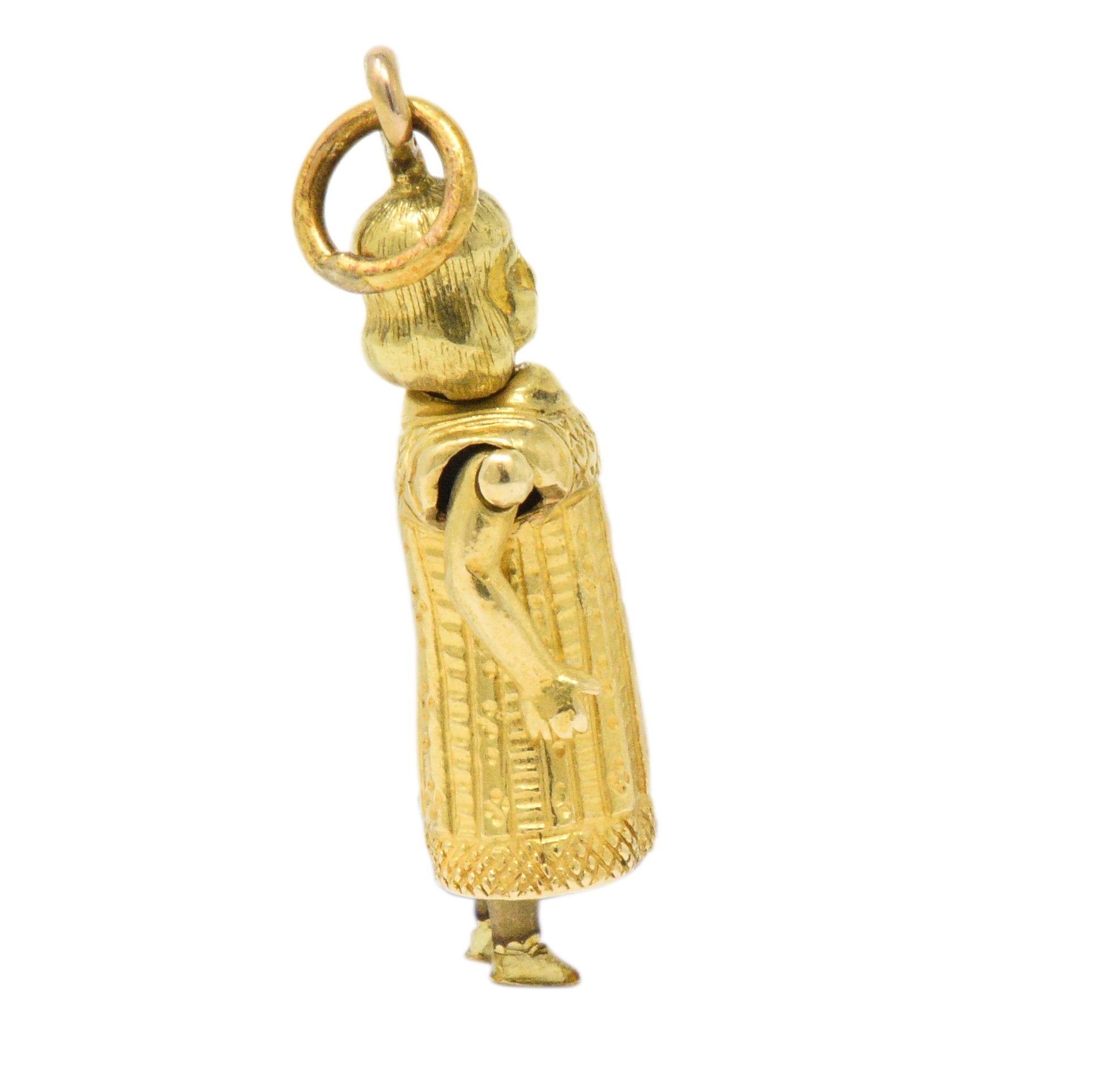 Victorian French 18 Karat Gold Articulate Girl in Fancy Dress Charm Wilson's Estate Jewelry