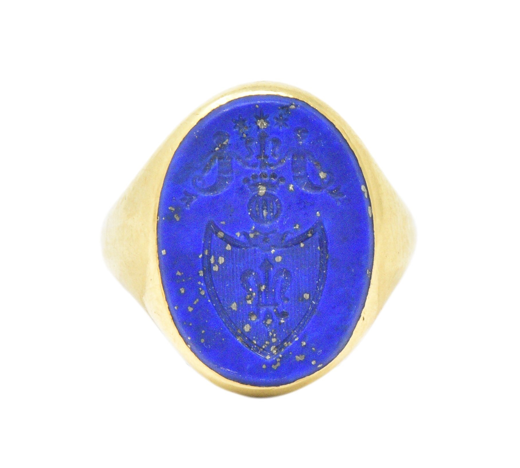 Victorian French Lapis Lazuli Intaglio 18 Karat Gold Signet Ring Wilson's Estate Jewelry