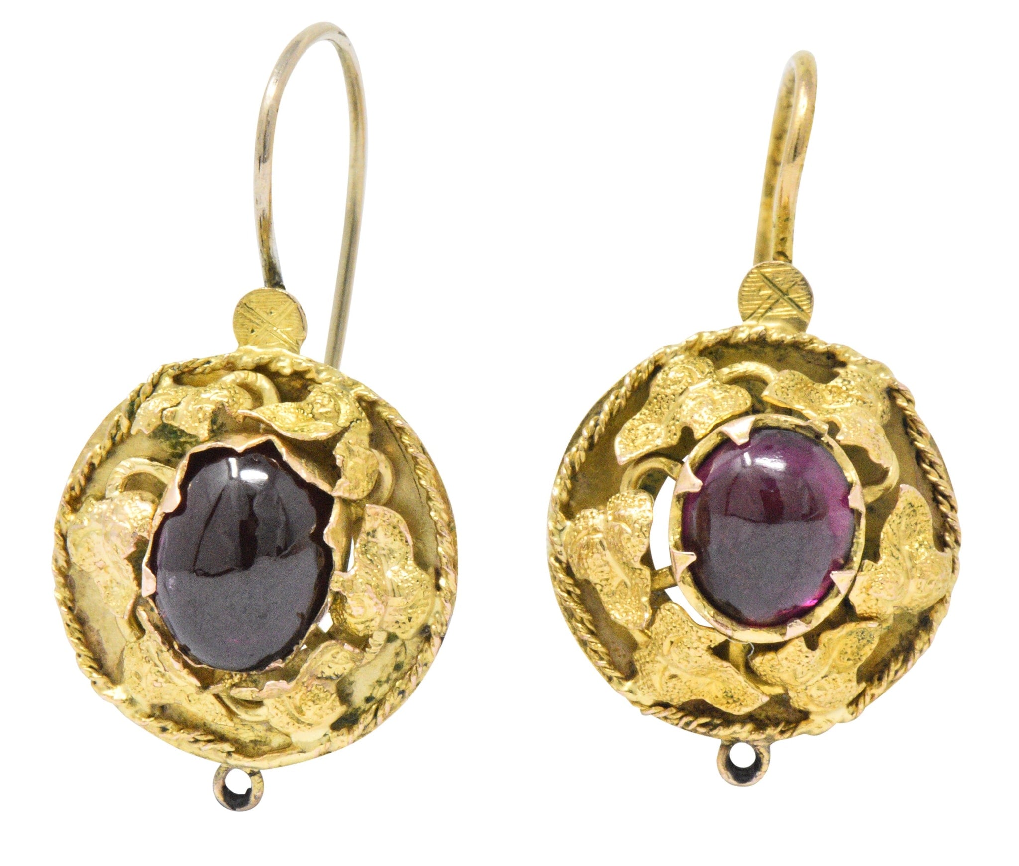 Victorian Garnet 14 Karat Gold Hook Earrings Wilson's Estate Jewelry