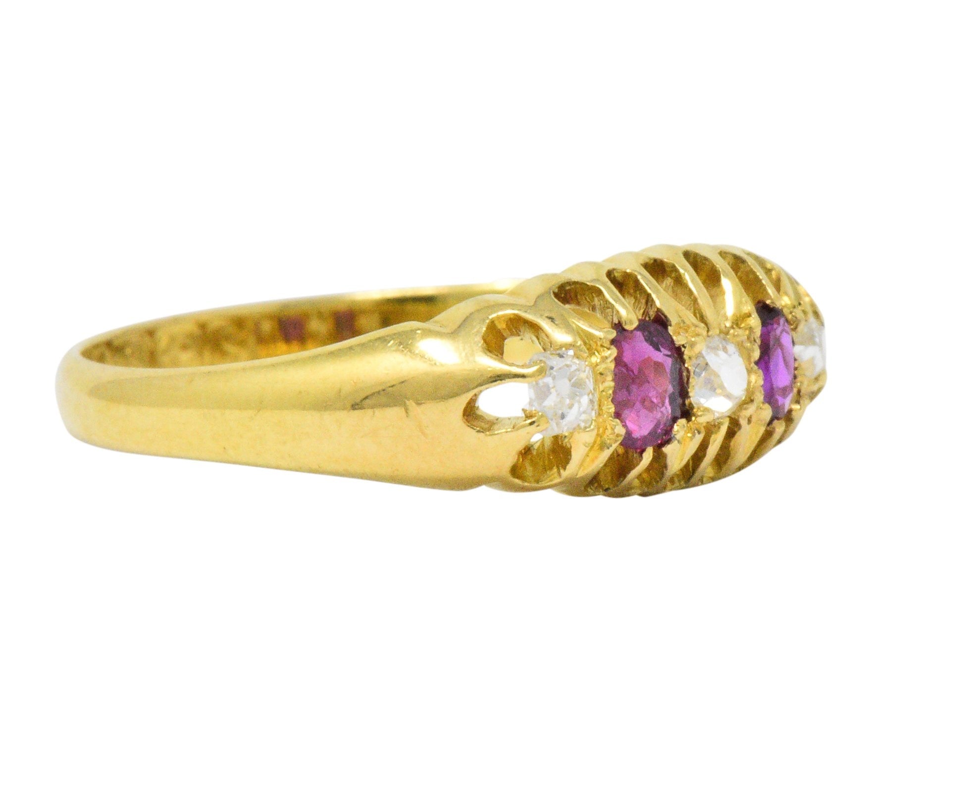 Victorian H.W.L. 0.40 CTW Diamond Ruby 18 Karat Gold Ring Wilson's Estate Jewelry