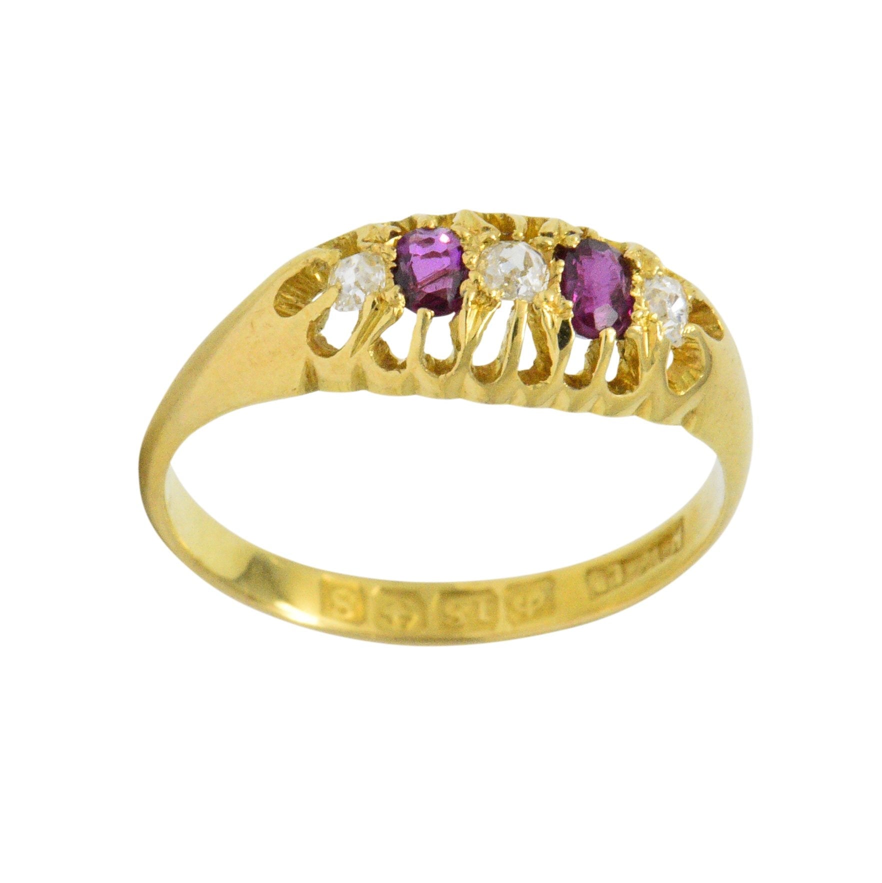 Victorian H.W.L. 0.40 CTW Diamond Ruby 18 Karat Gold Ring Wilson's Estate Jewelry
