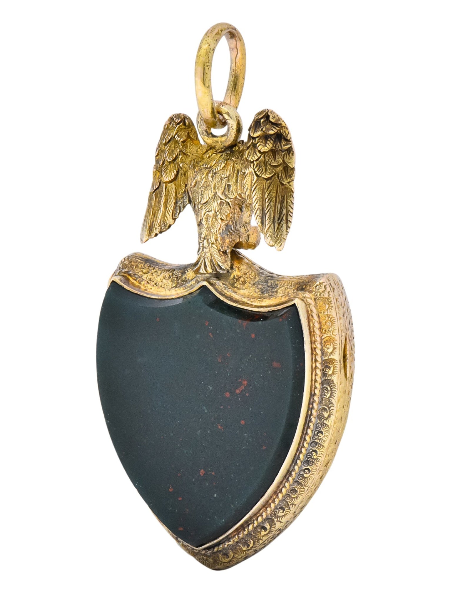 Victorian Hardstone 9 Karat Gold Eagle Shield Locket - Wilson's Estate Jewelry