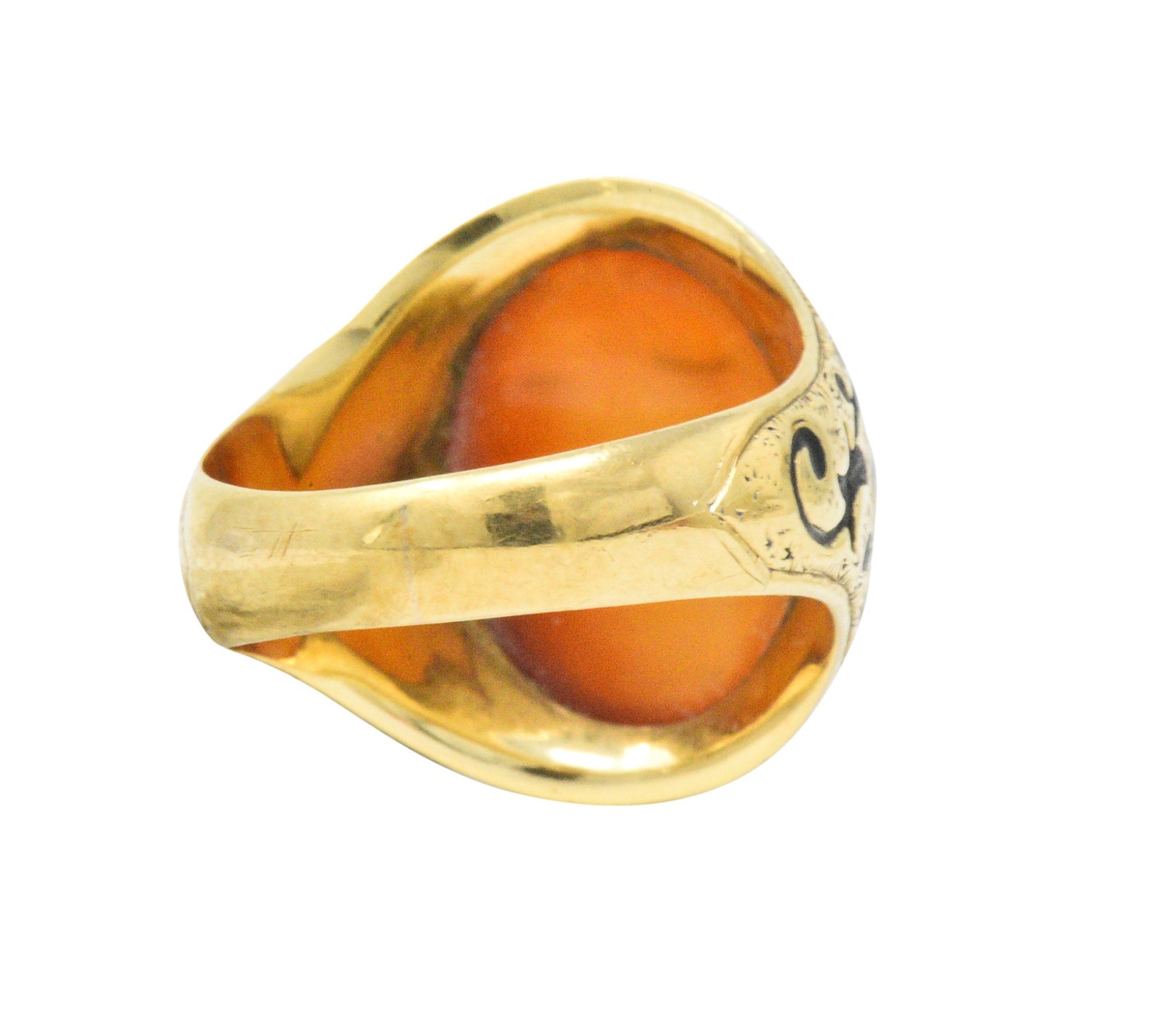 Victorian Carved Hardstone Enamel 14 Karat Gold Shield Unisex Signet Ring Wilson's Estate Jewelry