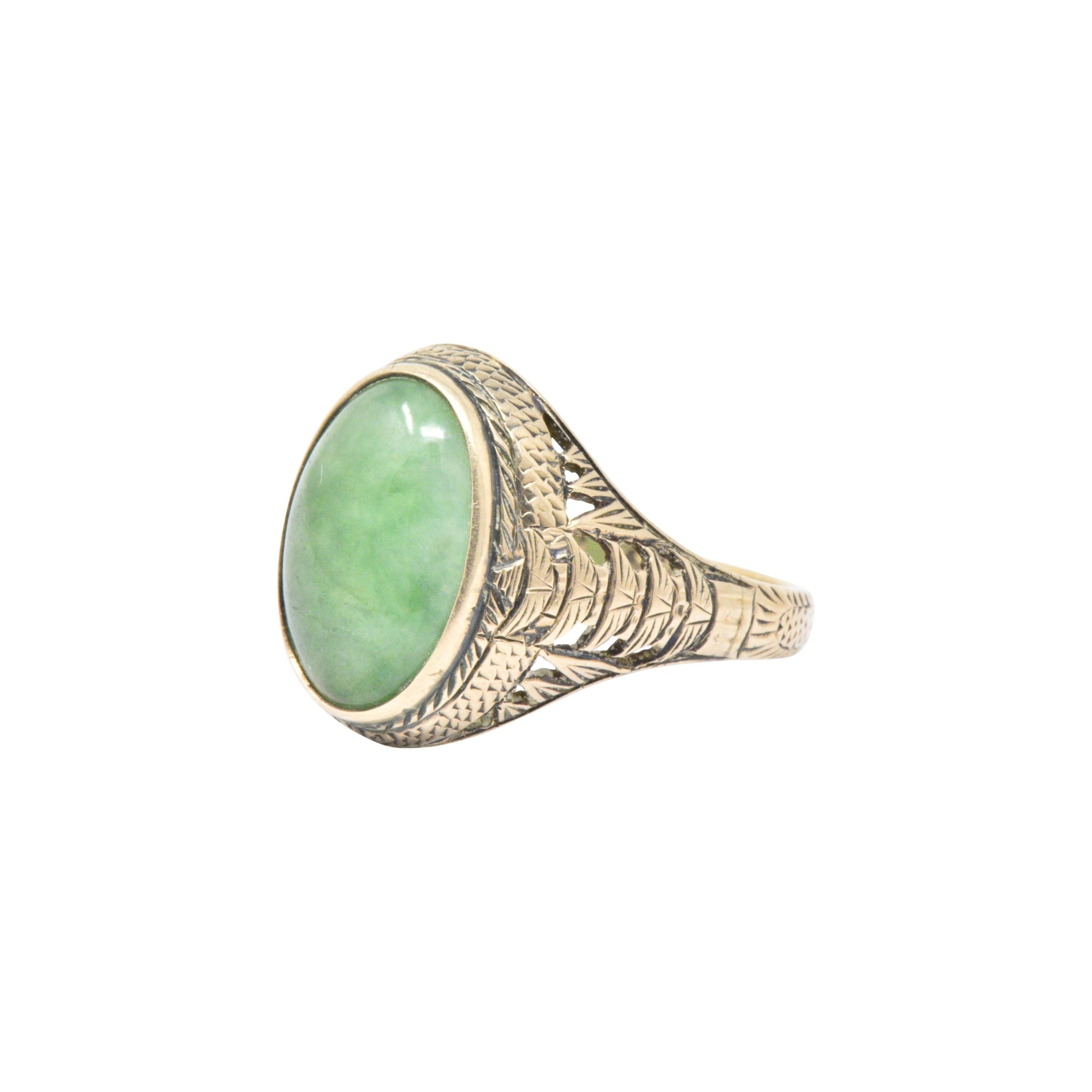 Victorian Jade & 14K Yellow Gold Ring S. Komai Wilson's Estate Jewelry