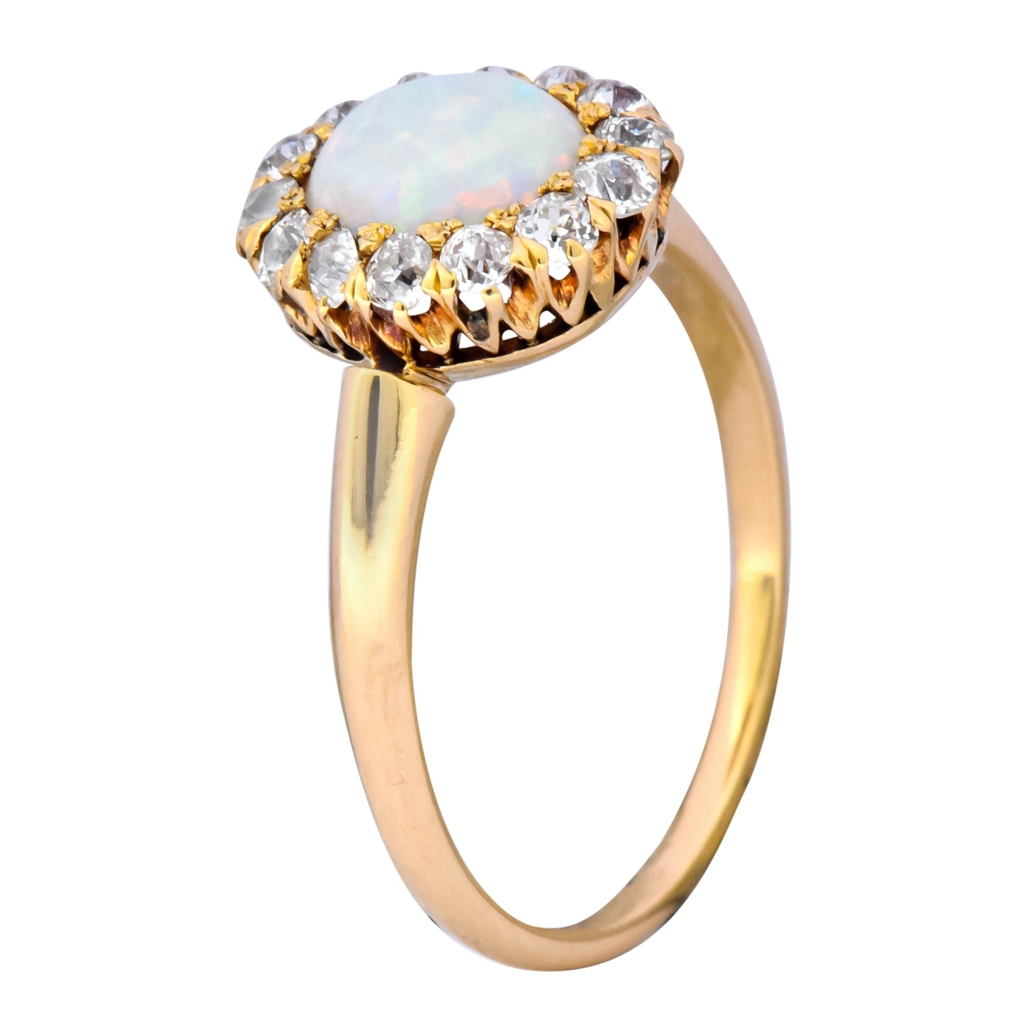 Victorian Opal Diamond 18 Karat Rose Gold Cluster Ring Circa 1900 - Wilson's Estate Jewelry