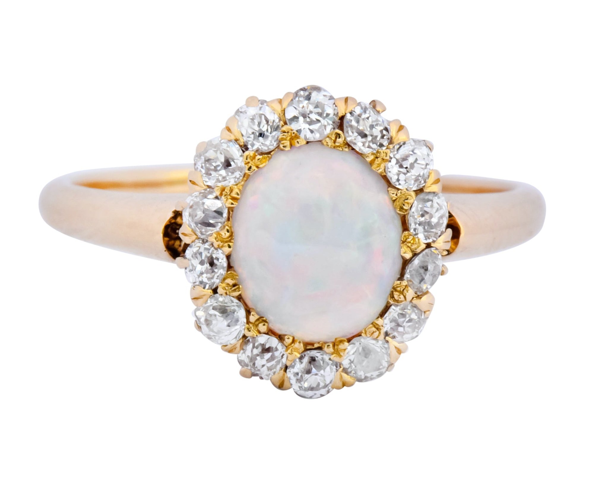 Victorian Opal Diamond 18 Karat Rose Gold Cluster Ring Circa 1900 - Wilson's Estate Jewelry