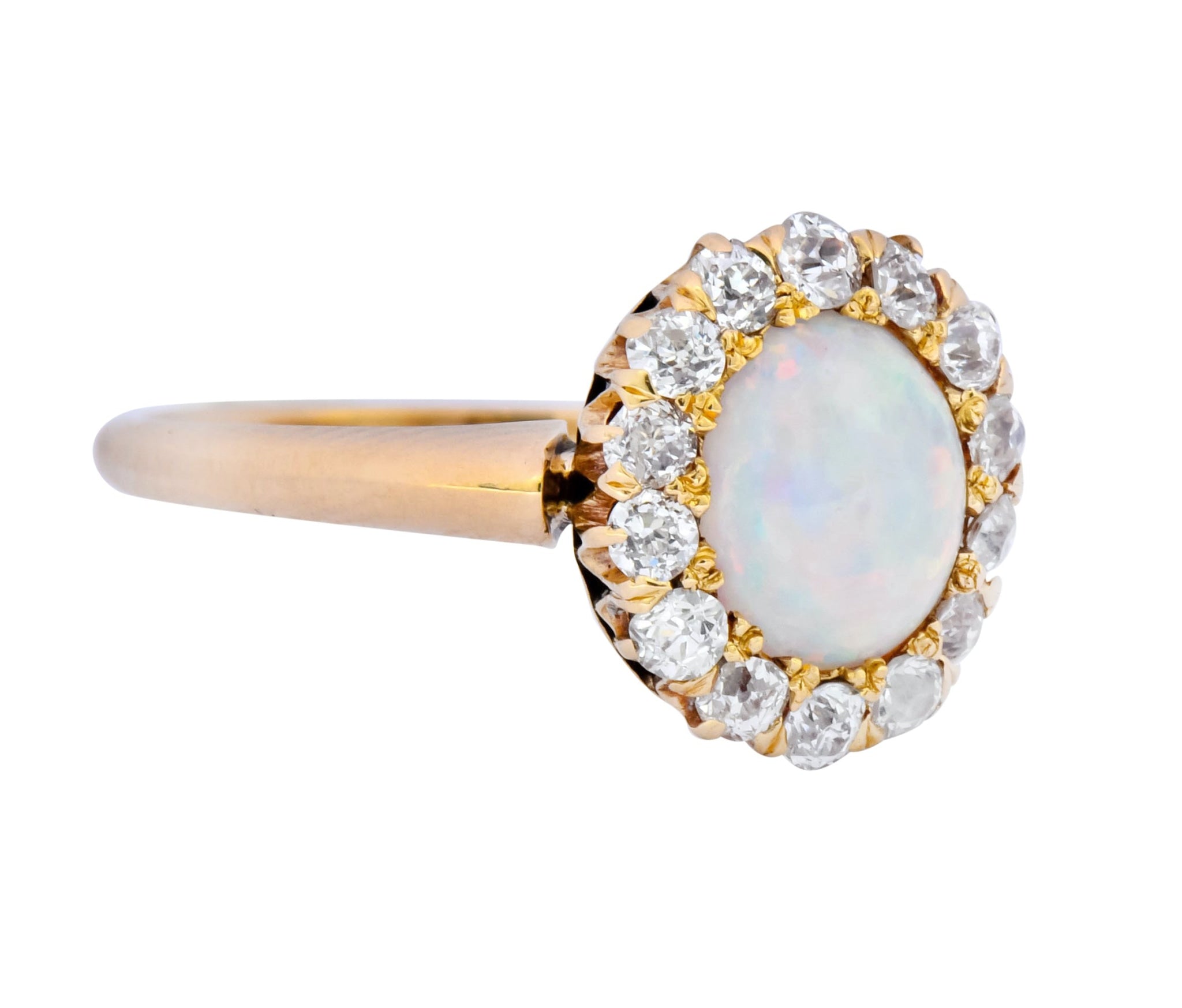 Victorian Opal Diamond 18 Karat Rose Gold Cluster Ring Circa 1900 - Wilson's Estate Jewelry