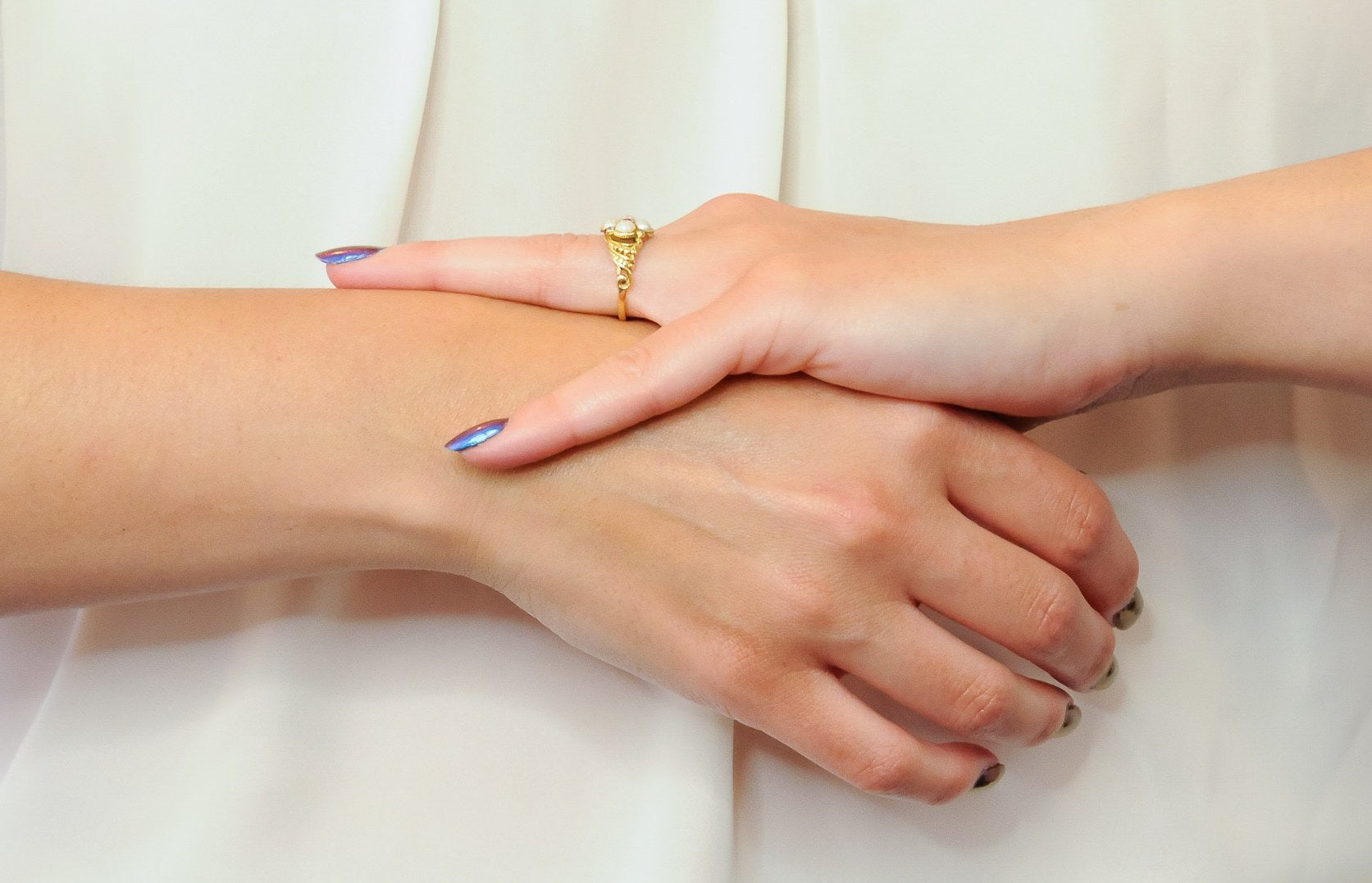 Victorian Pearl Ruby Diamond 14 Karat Gold Ring - Wilson's Estate Jewelry