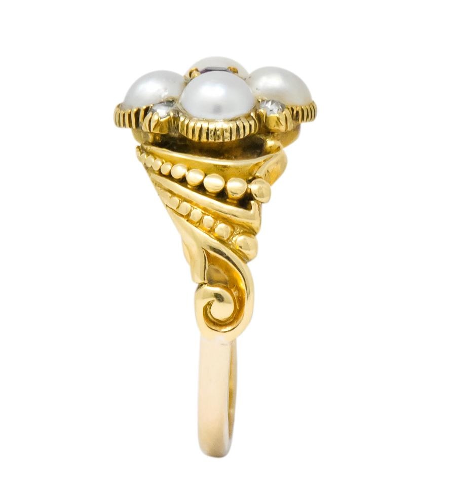 Victorian Pearl Ruby Diamond 14 Karat Gold Ring - Wilson's Estate Jewelry