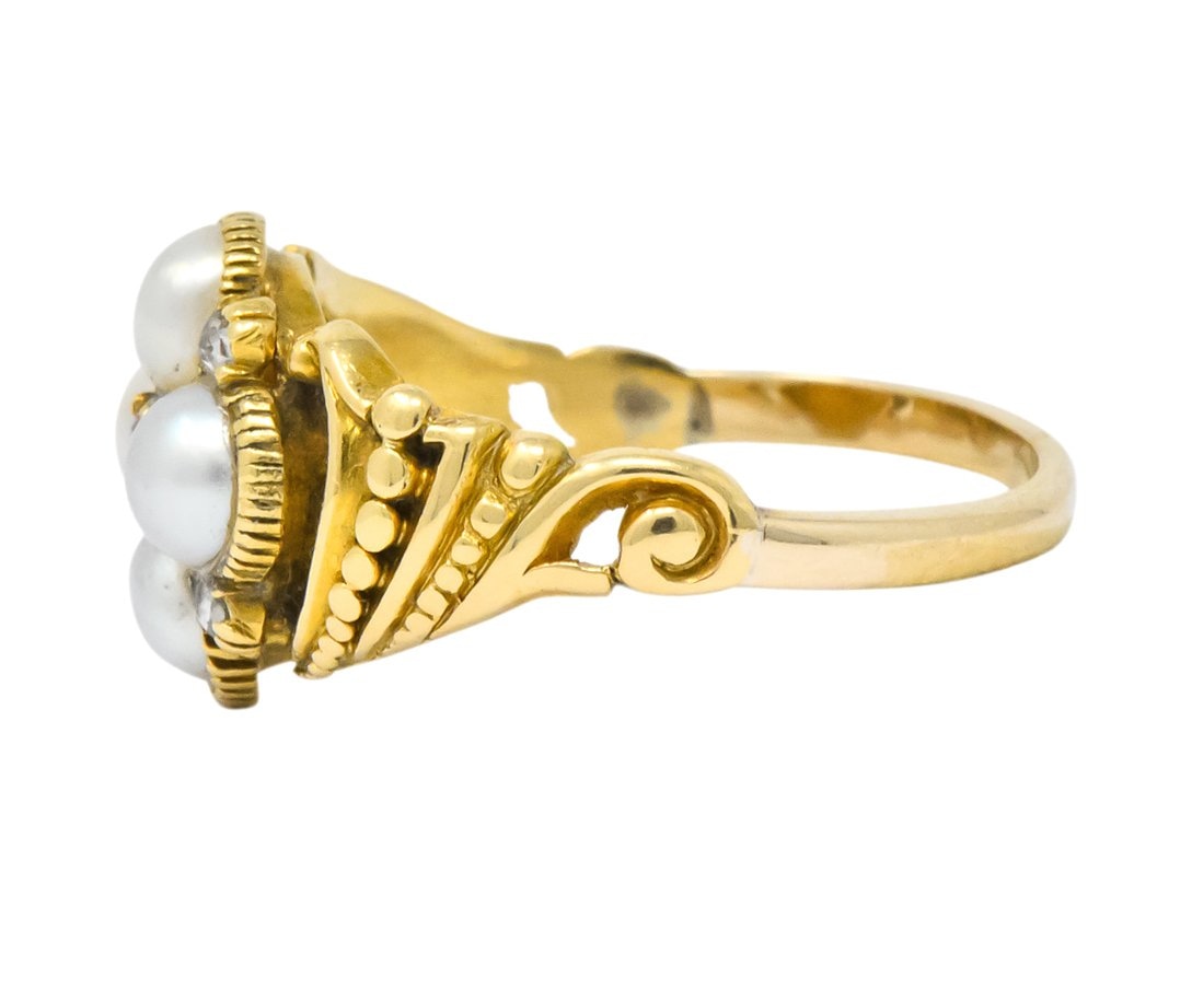 Victorian Pearl Ruby Diamond 14 Karat Gold Ring - Wilson's Estate Jewelry