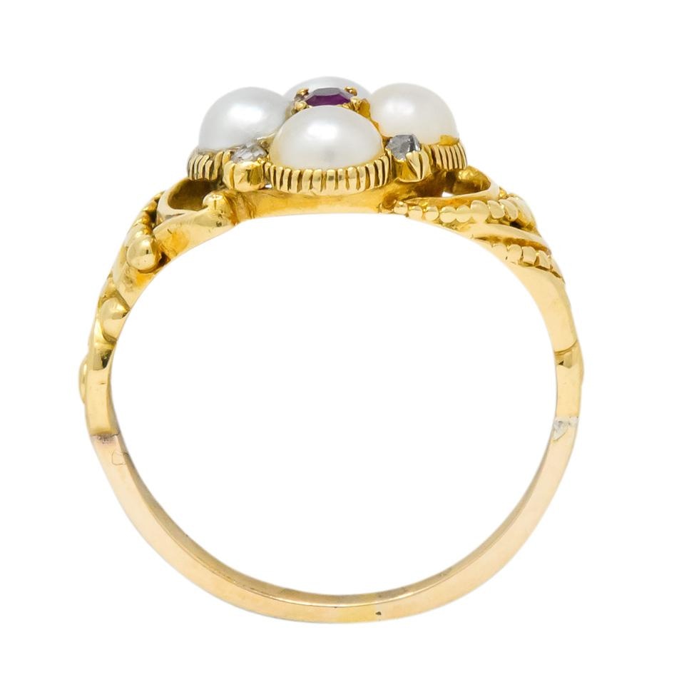 Victorian Pearl Ruby Diamond 14 Karat Gold Ring - Wilson's Estate Jewelry
