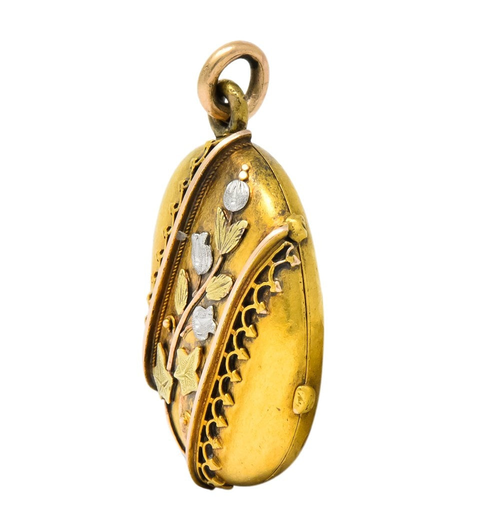 Victorian Platinum 14 Karat Tri-Color Gold Flower Leaf Locket - Wilson's Estate Jewelry