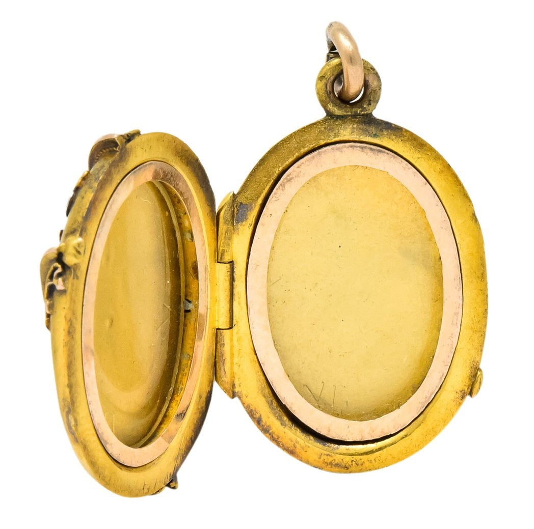 Victorian Platinum 14 Karat Tri-Color Gold Flower Leaf Locket - Wilson's Estate Jewelry