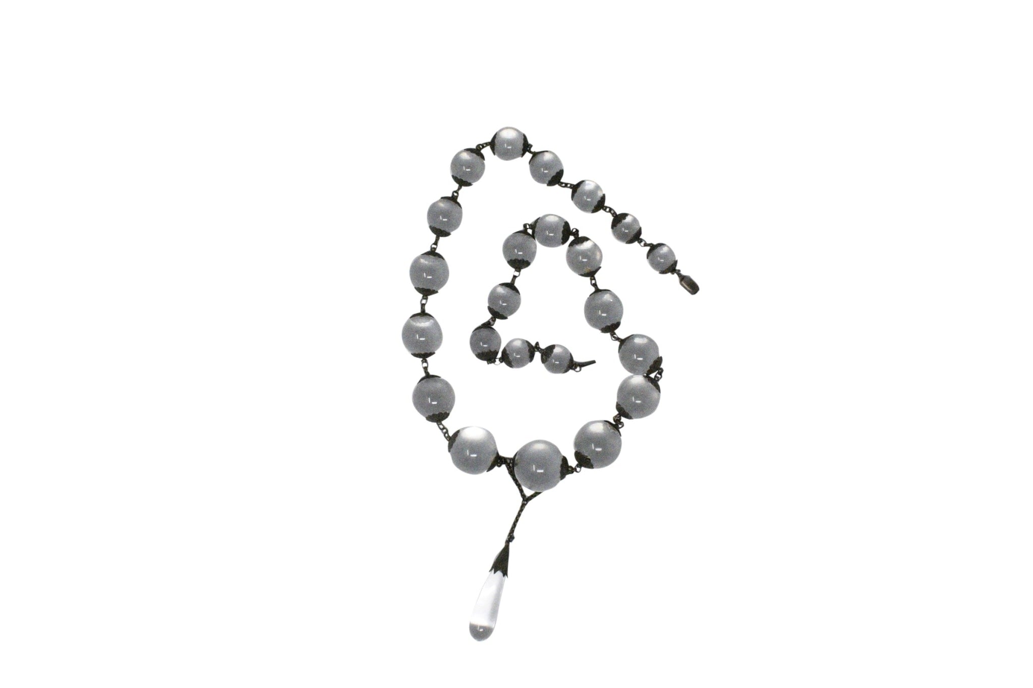 Victorian "Pools Of Light" Crystal & Silver Drop Necklace Circa 1880 Wilson's Estate Jewelry