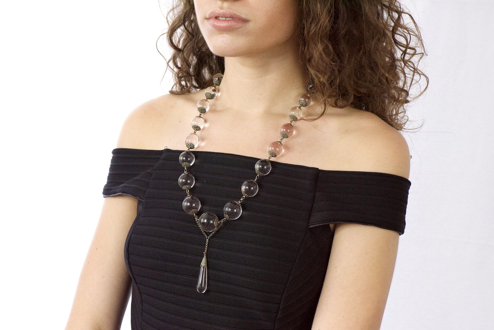 Victorian "Pools Of Light" Crystal & Silver Drop Necklace Circa 1880 Wilson's Estate Jewelry