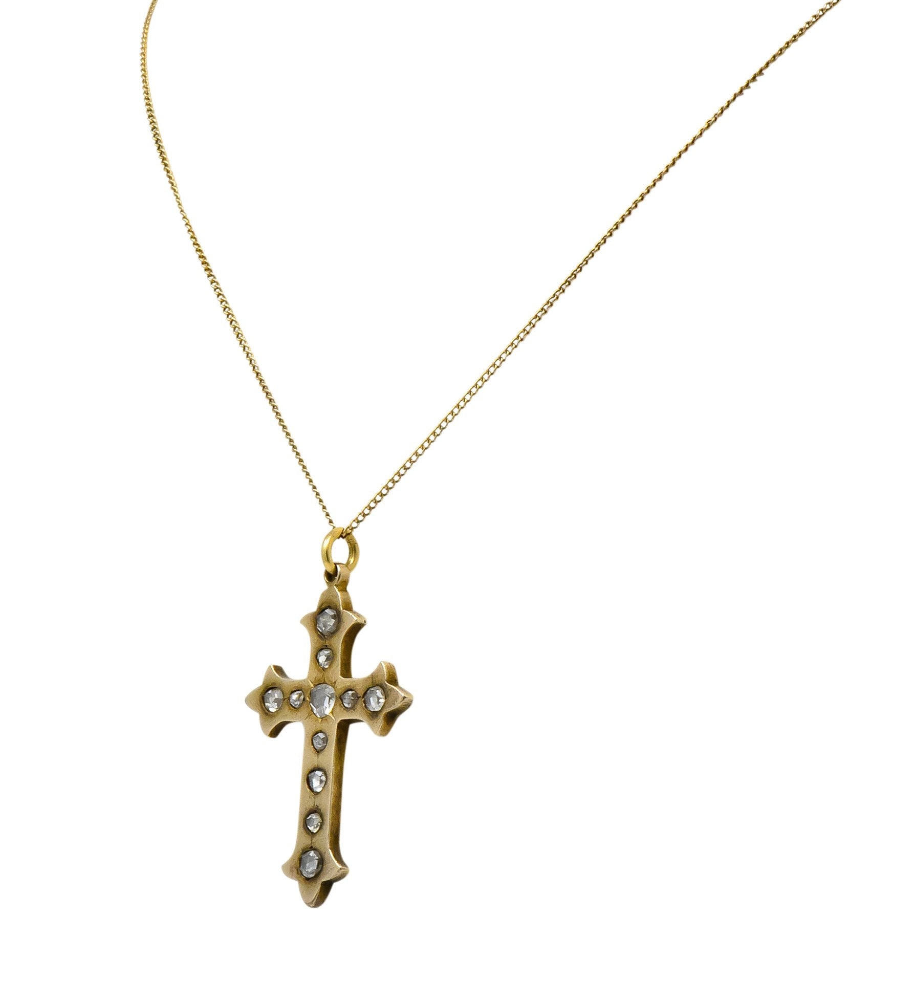 Victorian Rose Cut Diamond 14 Karat Gold Unisex Cross Pendant - Wilson's Estate Jewelry