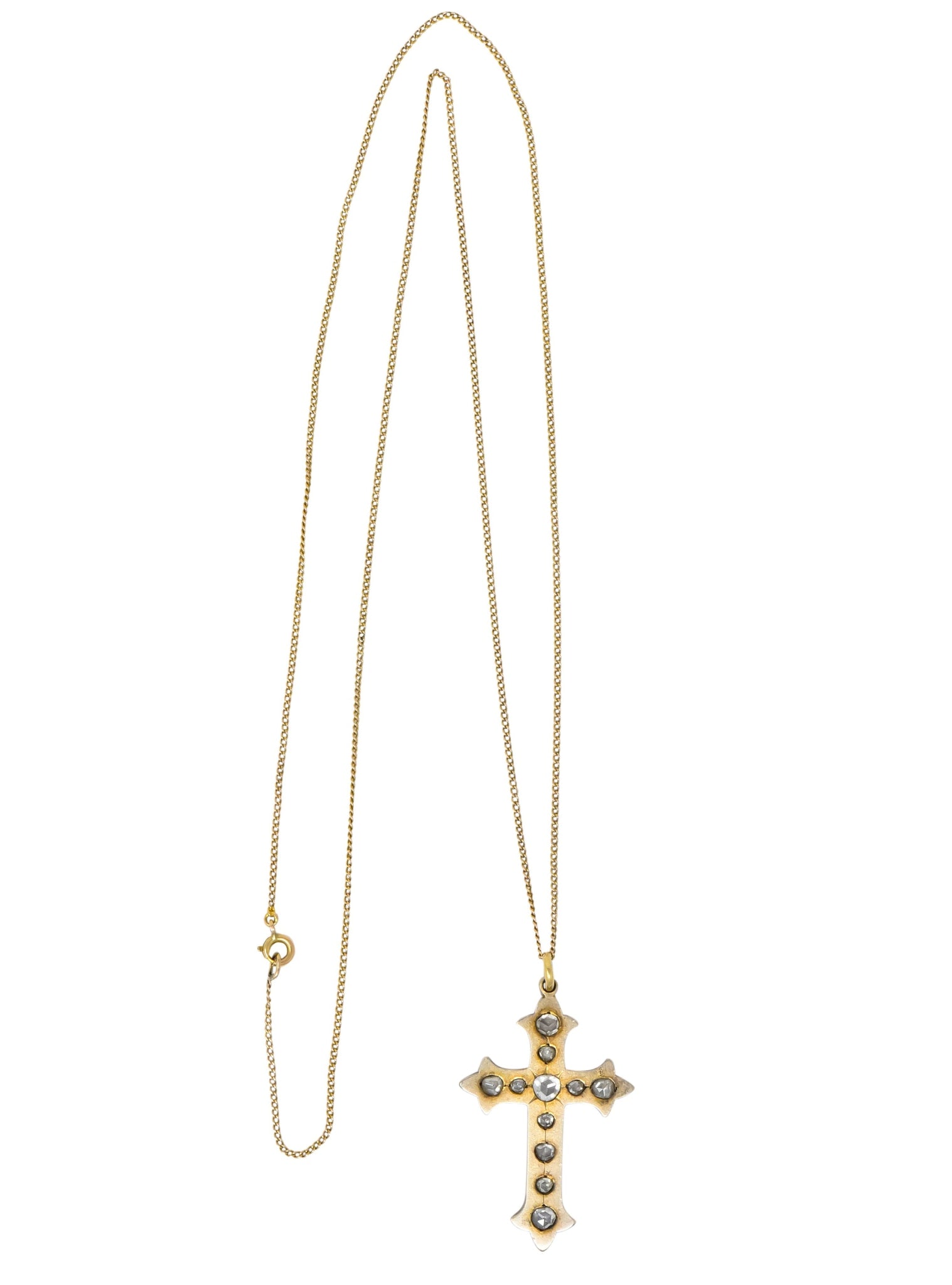 Victorian Rose Cut Diamond 14 Karat Gold Unisex Cross Pendant - Wilson's Estate Jewelry